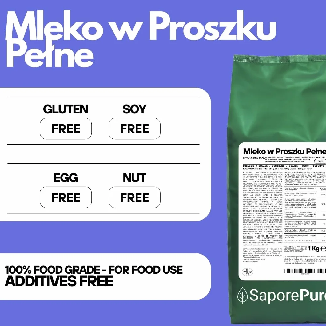 Saporepuro Pełne mleko w proszku 1 kg