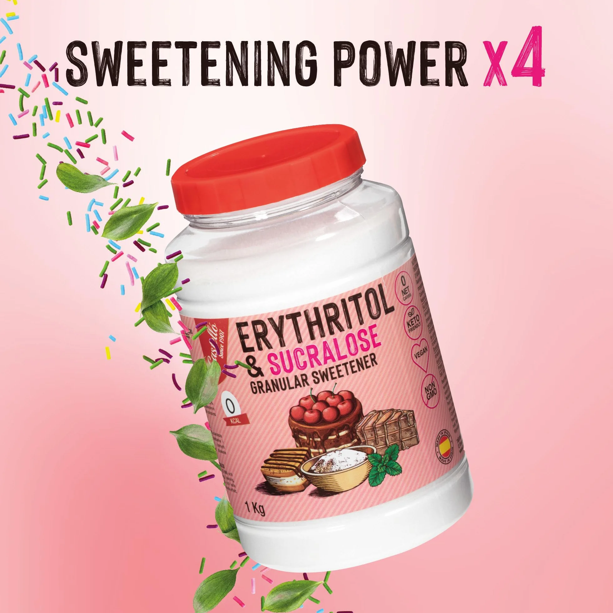 Erytritol + Sukraloza 1:4 Słodzik | 1g = 4g cukru | 0 Węglowodanów Netto - 0 Kalorii - 0 Indeks Glikemiczny - Keto - Bez GMO - Castello since 1907 - 1 kg