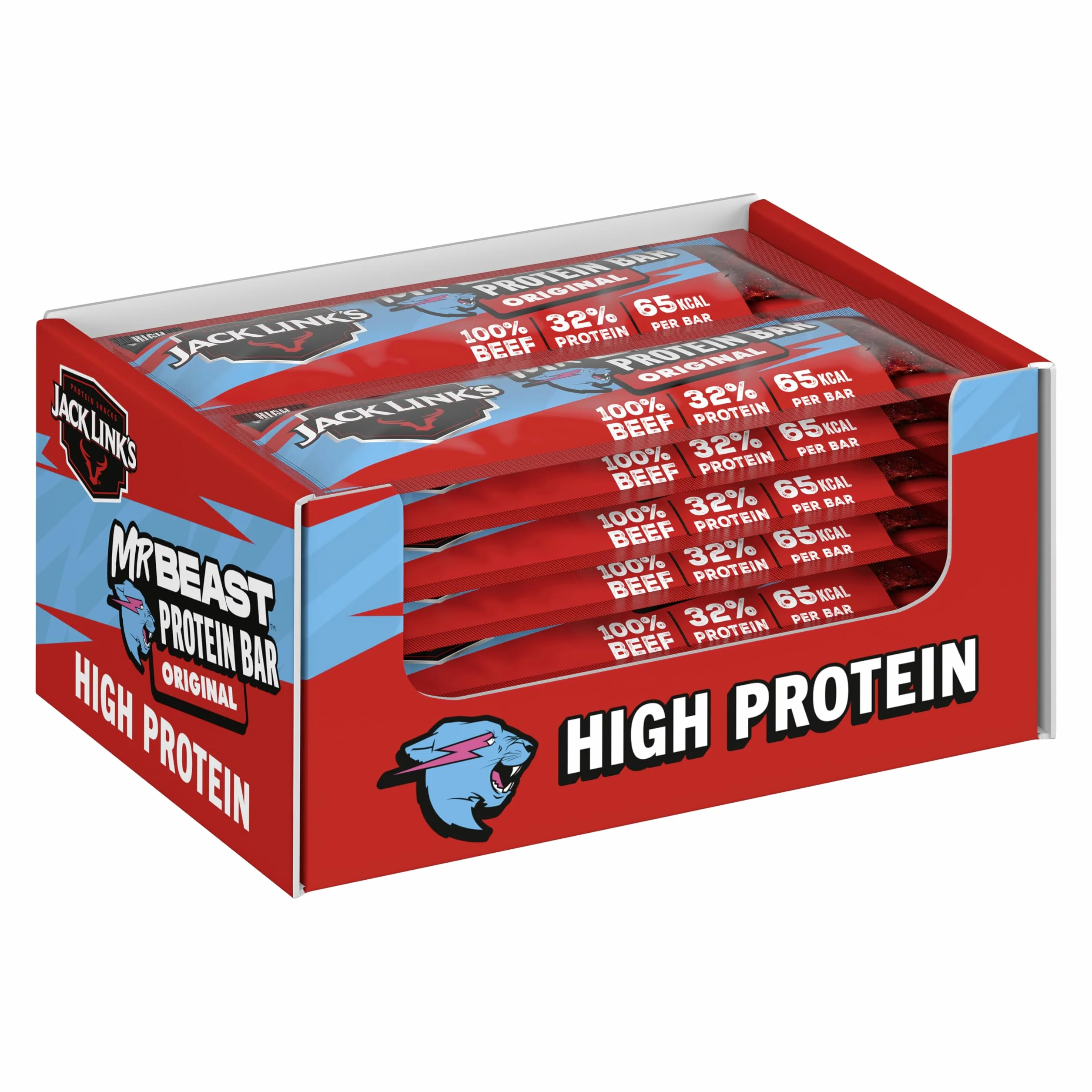 Jack Link's Original Proteinowy Baton z Wołowiny, Niskowęglowodanowe Batony Białkowe, Wysokobiałkowa Przekąska (14 x 22.5 G)