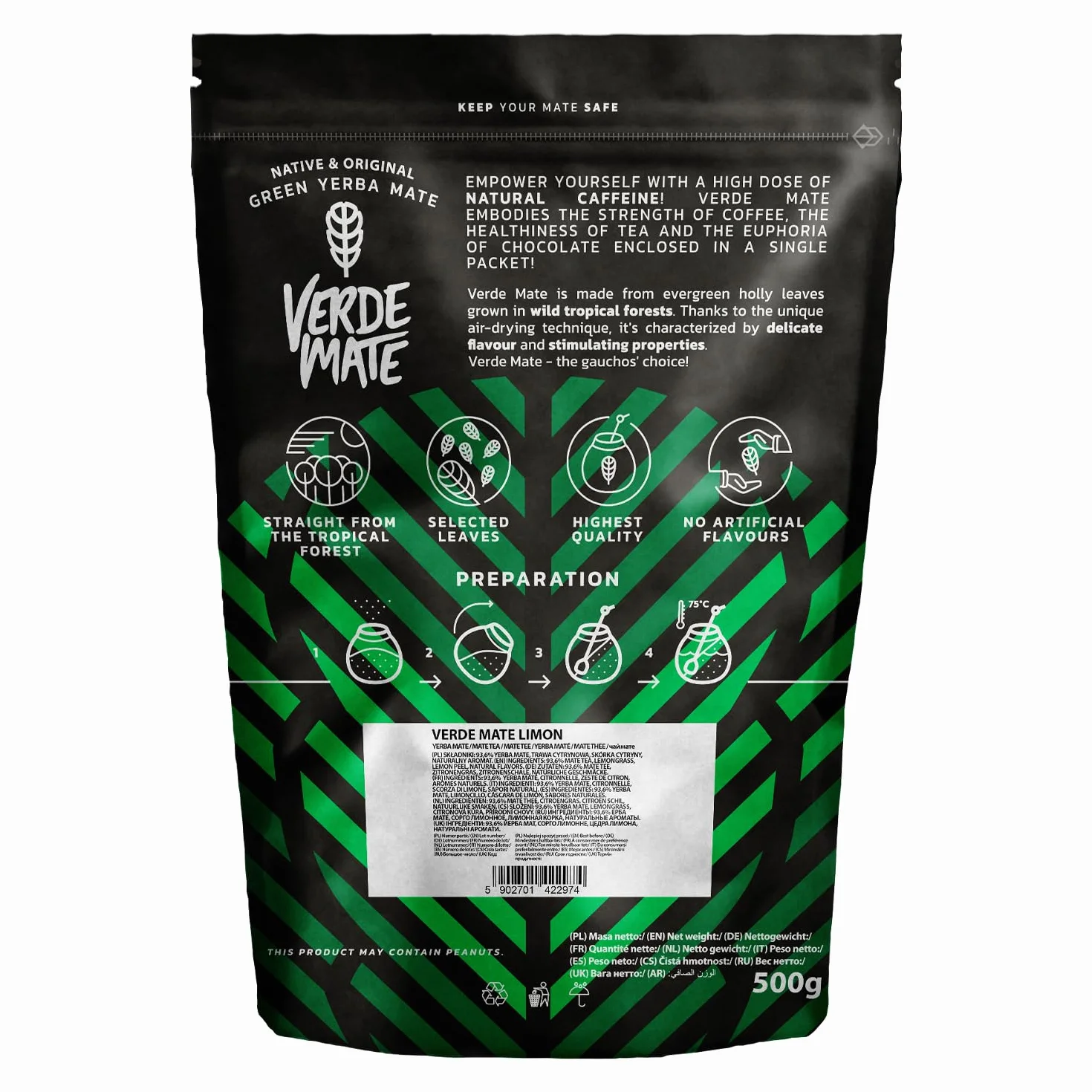 Verde Mate Green Limón 0,5 kg | Cytrynowa yerba mate 500 g | Orzeźwiający smak | Naturalna kofeina | Herbata Yerba Mate z Brazylii | 500 g