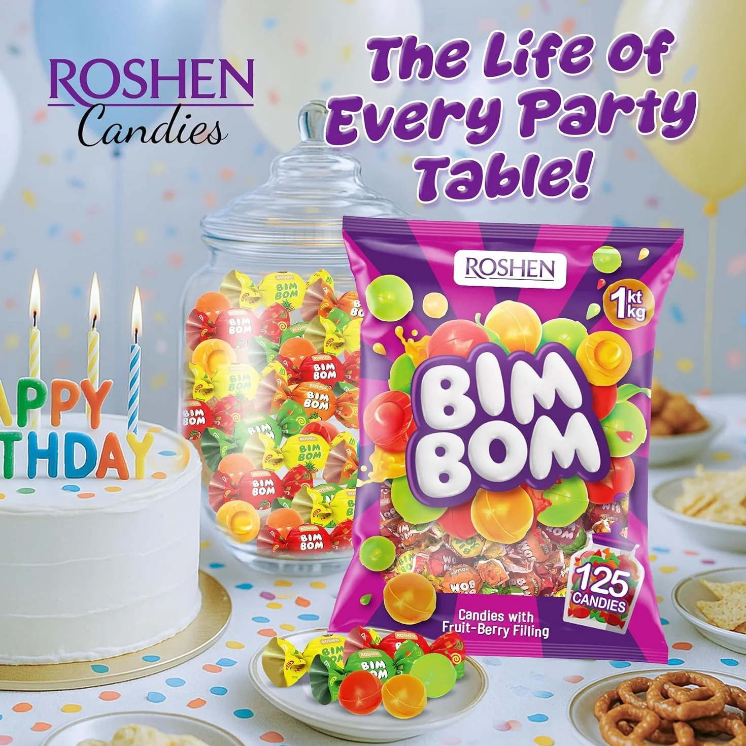 ROSHEN Cukierki Bim Bom karmelki twarde z płynnym owocowym nadzieniem 1kg