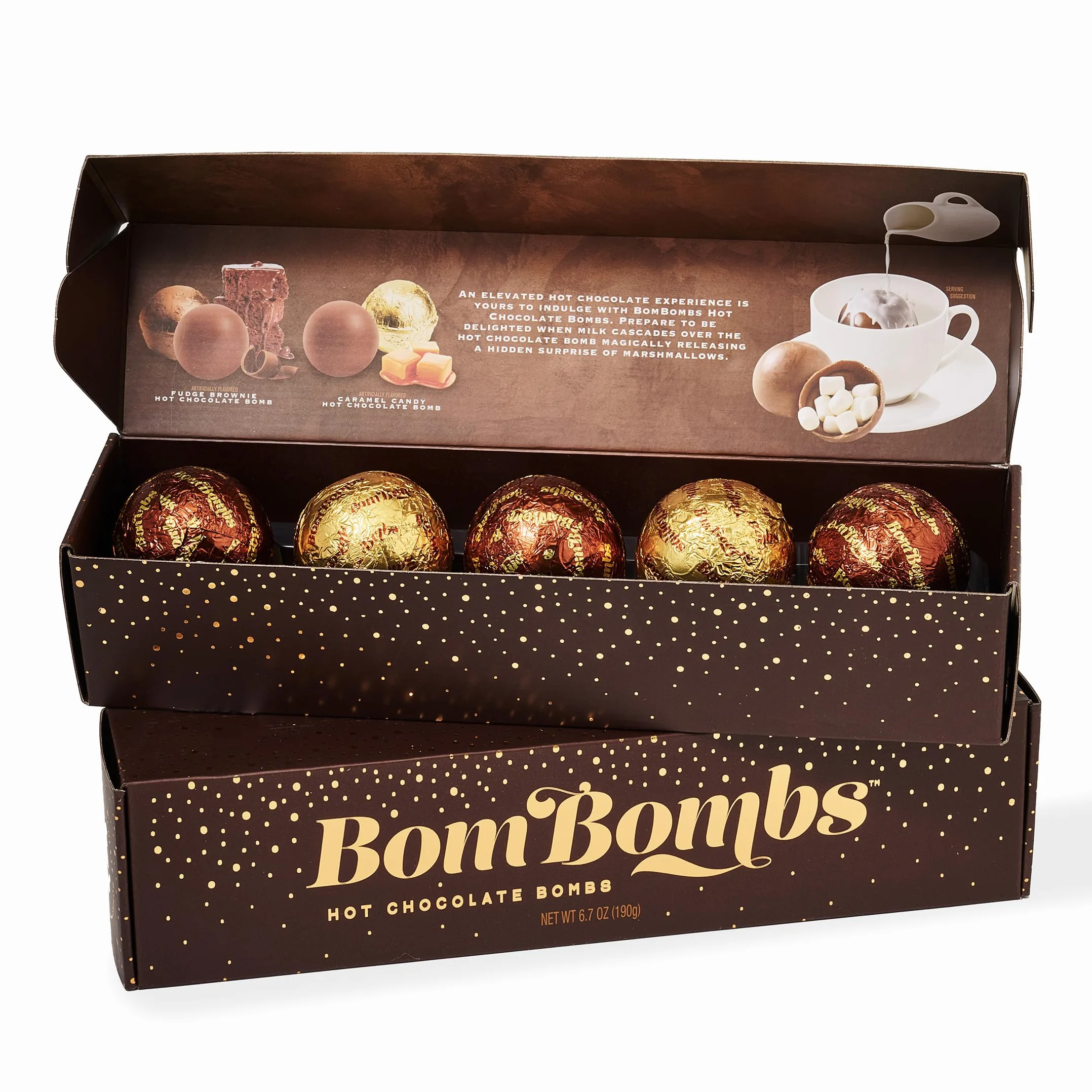 Bombombs bomby z gorącą czekoladą, zawiera krówki Brownie i karmelowe cukierkowe bomby kakaowe wypełnione piankami, opakowanie 5 szt