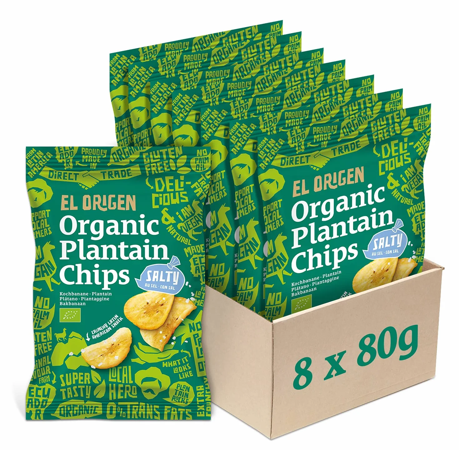 chips de plantain bio el origen au sel de mer, 8 x 80g