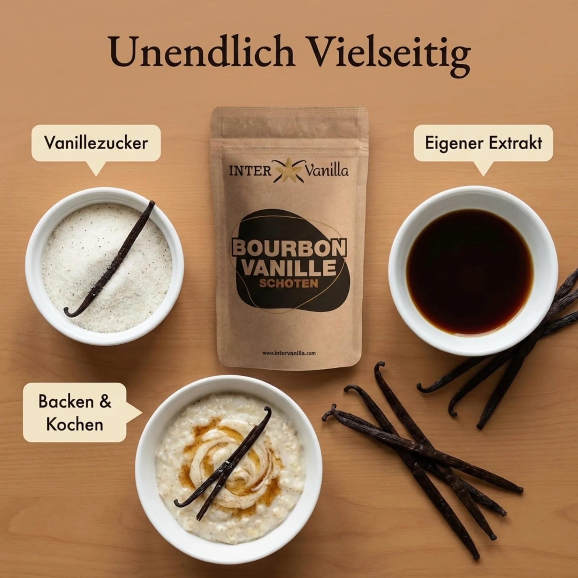 InterVanilla Bourbon laski wanilii 10 sztuk, 12-13 cm strąki wanilii w jakości premium z Madagaskaru do pieczenia, gotowania i słodkich potraw. Waniliowe kapsułki
