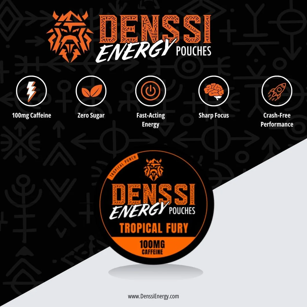 Denssi Kapsułki energetyczne z kofeiną, alternatywa dla koncentracji i energii, saszetki nootropowe bez cukru (1 opakowanie, Furia Tropical)