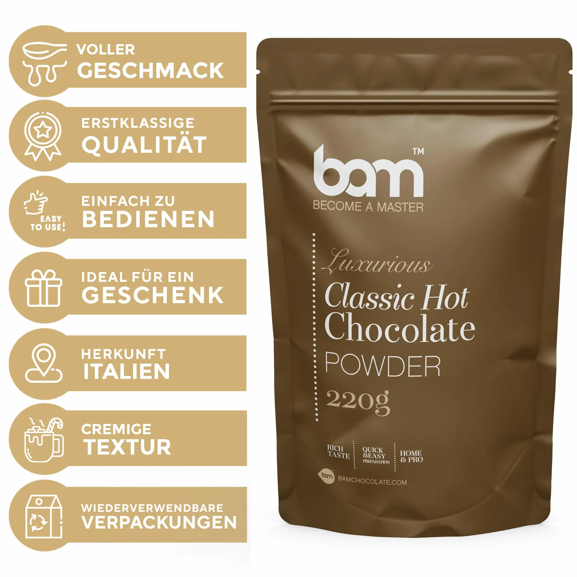 BAM Klasyczna Gorąca Czekolada Napój w proszku 220 g, 7 porcji
