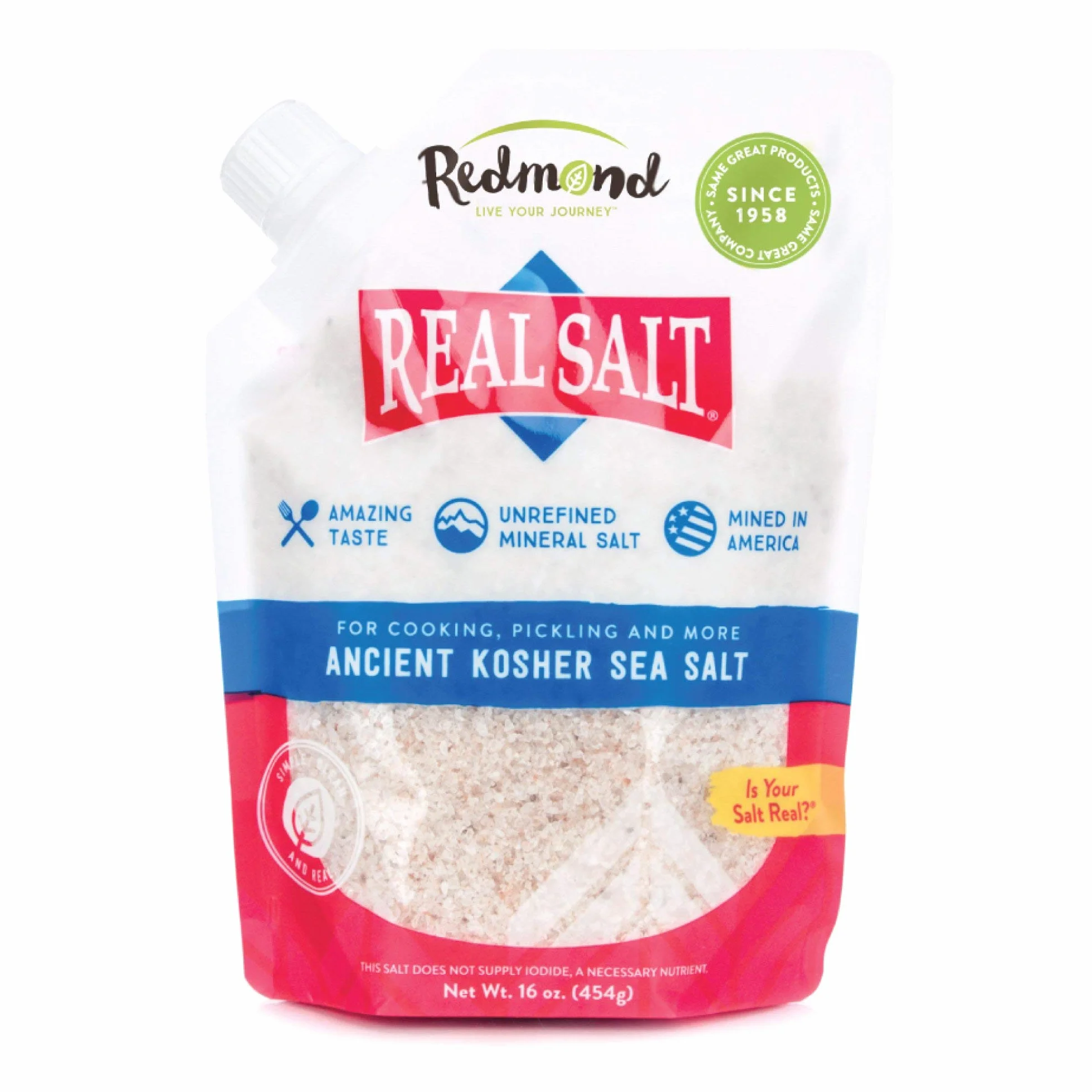Redmond Real Sea Salt Natural Unrefined Organic Kosher, 16 Ounce Pouch (1 Pack)