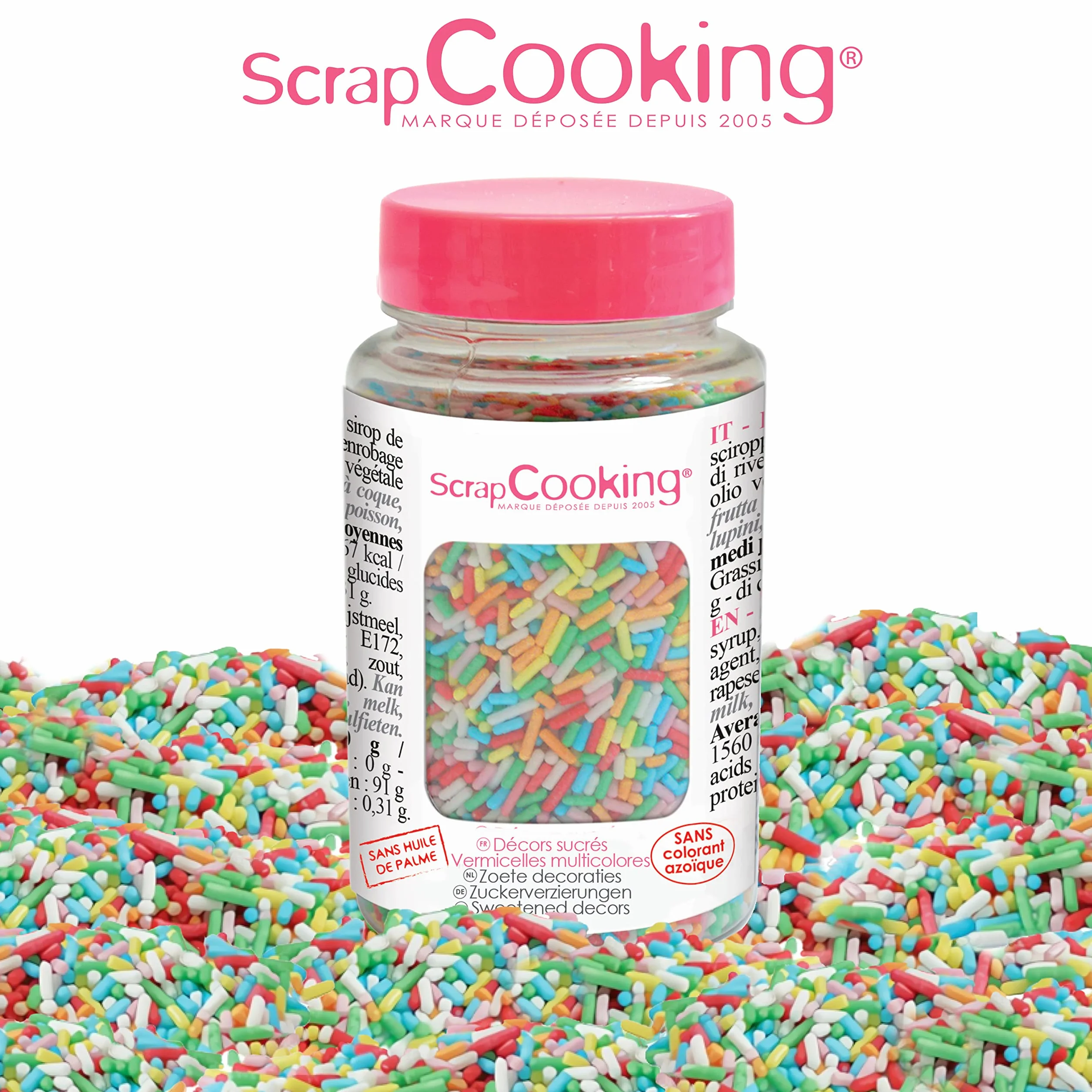 ScrapCooking - Wielobarwny słoik na słodkie dekoracje Wermiszel 80 g - Kolorowe konfetti cukrowe - Dekoracja ciasta, desery, ciasta, ciastka, babeczki, urodziny - Wzór ciasta - 7436