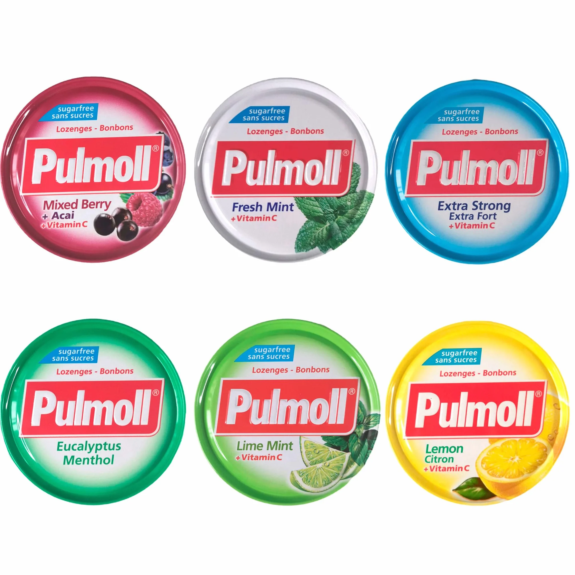 6 x 45g PULMOLL MIX Collection (Sugar Free) with Gift from Dekond