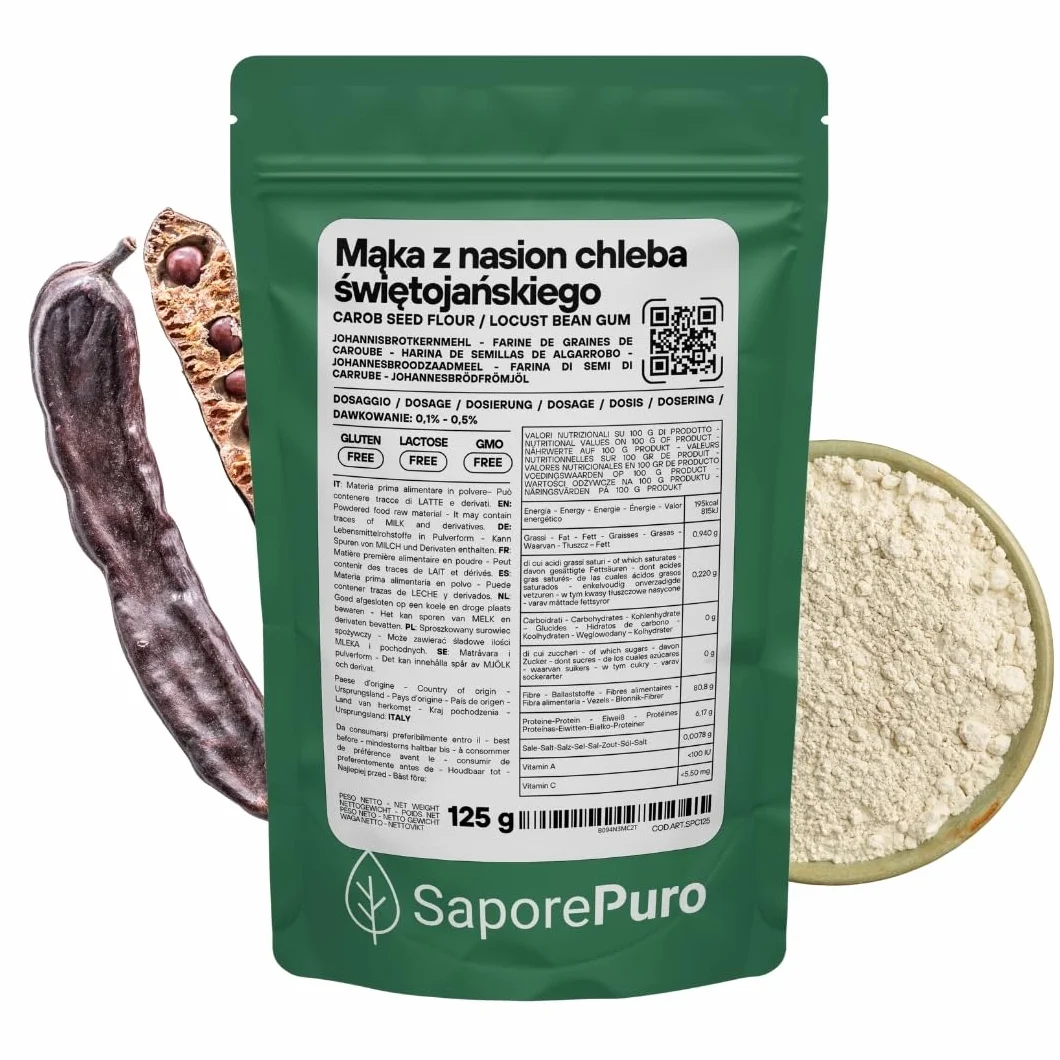 Saporepuro Mączka z nasion chleba świętojańskiego 125 g – BEZGLUTENOWA – 100% czysty naturalny zagęstnik i środek żelujący – Idealna do lodów, sorbetów, deserów i sosów