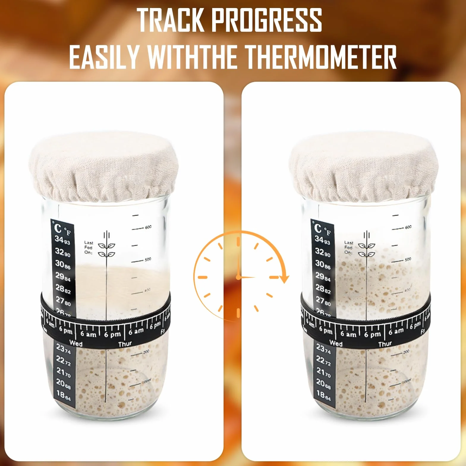 Jognee Zestaw startowy do zakwasu, 900 ml, słoik do fermentacji Sourdough z drewnianą pokrywką, szkło na zakwas, fermentacja, zestaw startowy Sourdough, szklany pojemnik, szkło fermentujące, akcesoria