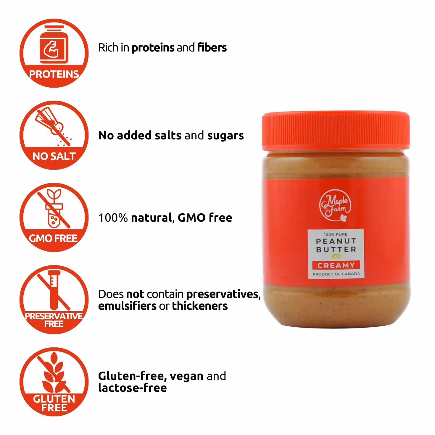 MapleFarm Kremowe Masło Orzechowe 325g Naturalny Krem Białkowy