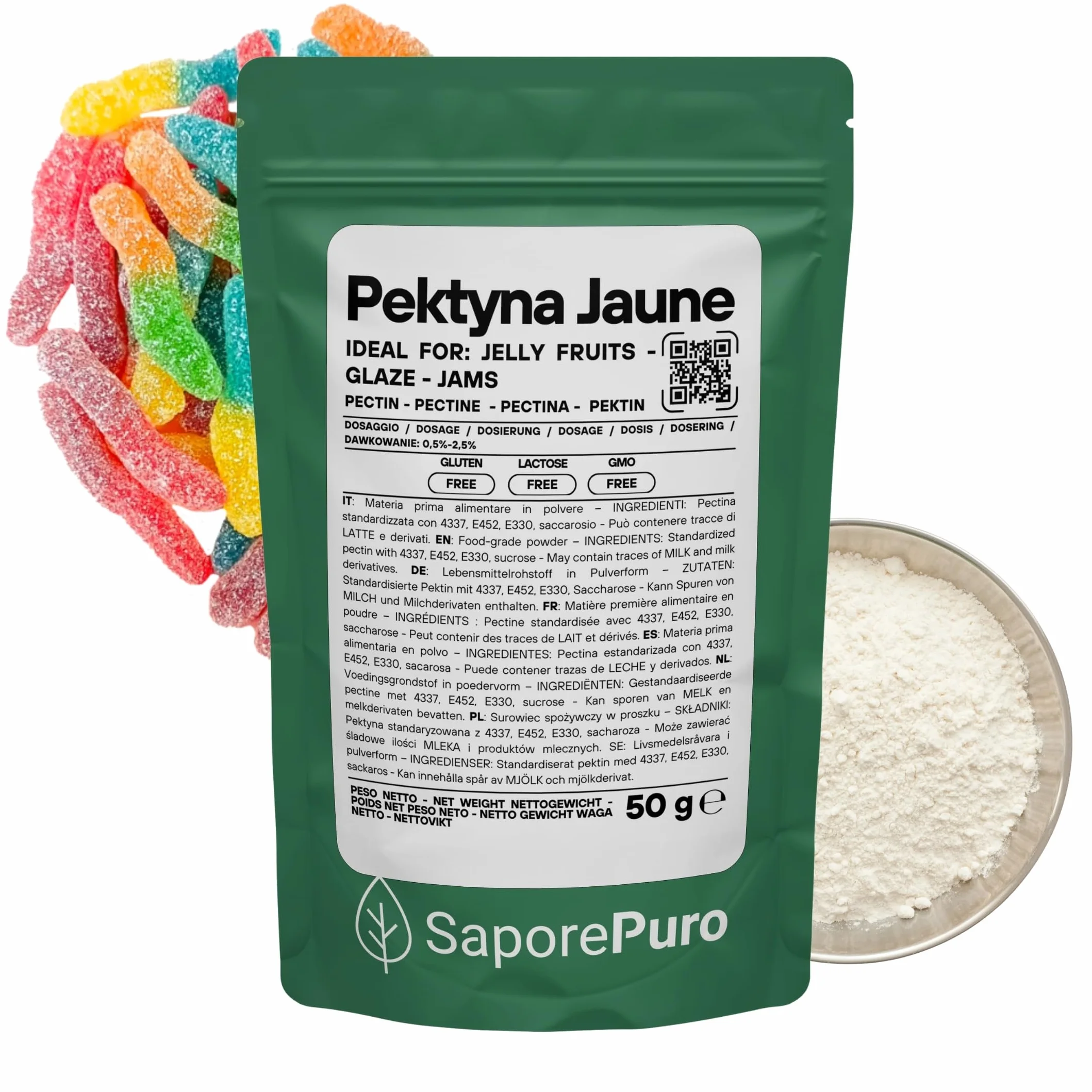 SaporePuro Pektyna Jaune 50 g – Naturalny Środek Żelujący o Wysokiej Mocy Żelującej do Dżemów i Galaretek – BEZ GLUTENU