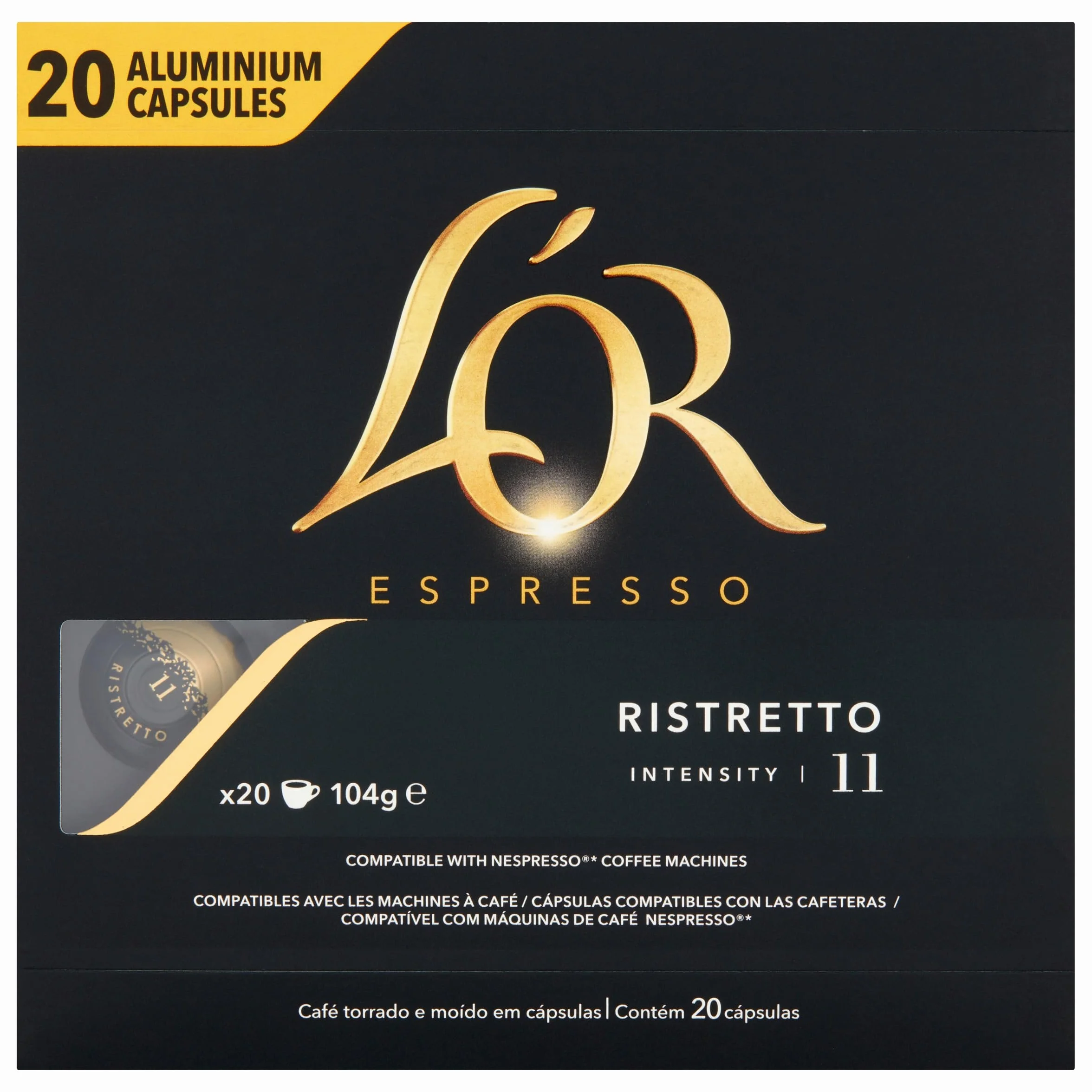 L'OR Ristretto (104 g), 20 szt. kapsułek do kawy Lor, kompatybilne z Nespresso, mocny aromat, zrównoważona uprawa