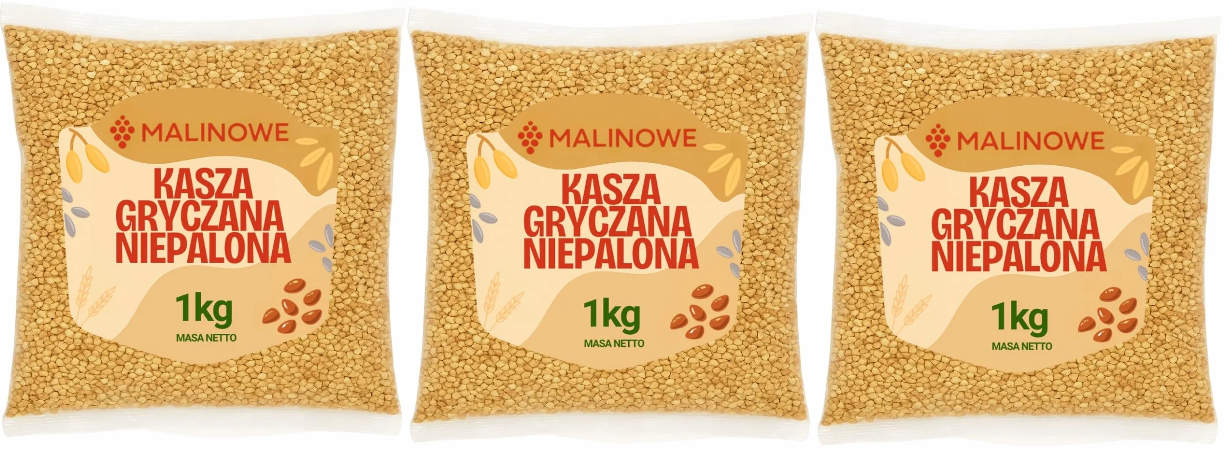 Malinowe KASZA GRYCZANA NIEPALONA 3x1kg Doskonała Jasna