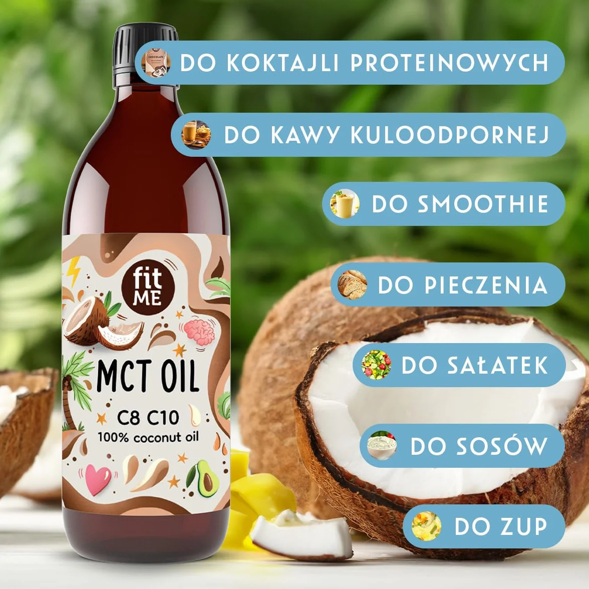 Olej MCT na Bazie Oleju Kokosowego 500 ml - Olej MCT z 60% Kwasu Kaprylowego (C8) i 40% Kwasu Kaprynowego (C10) - Bezsmakowy