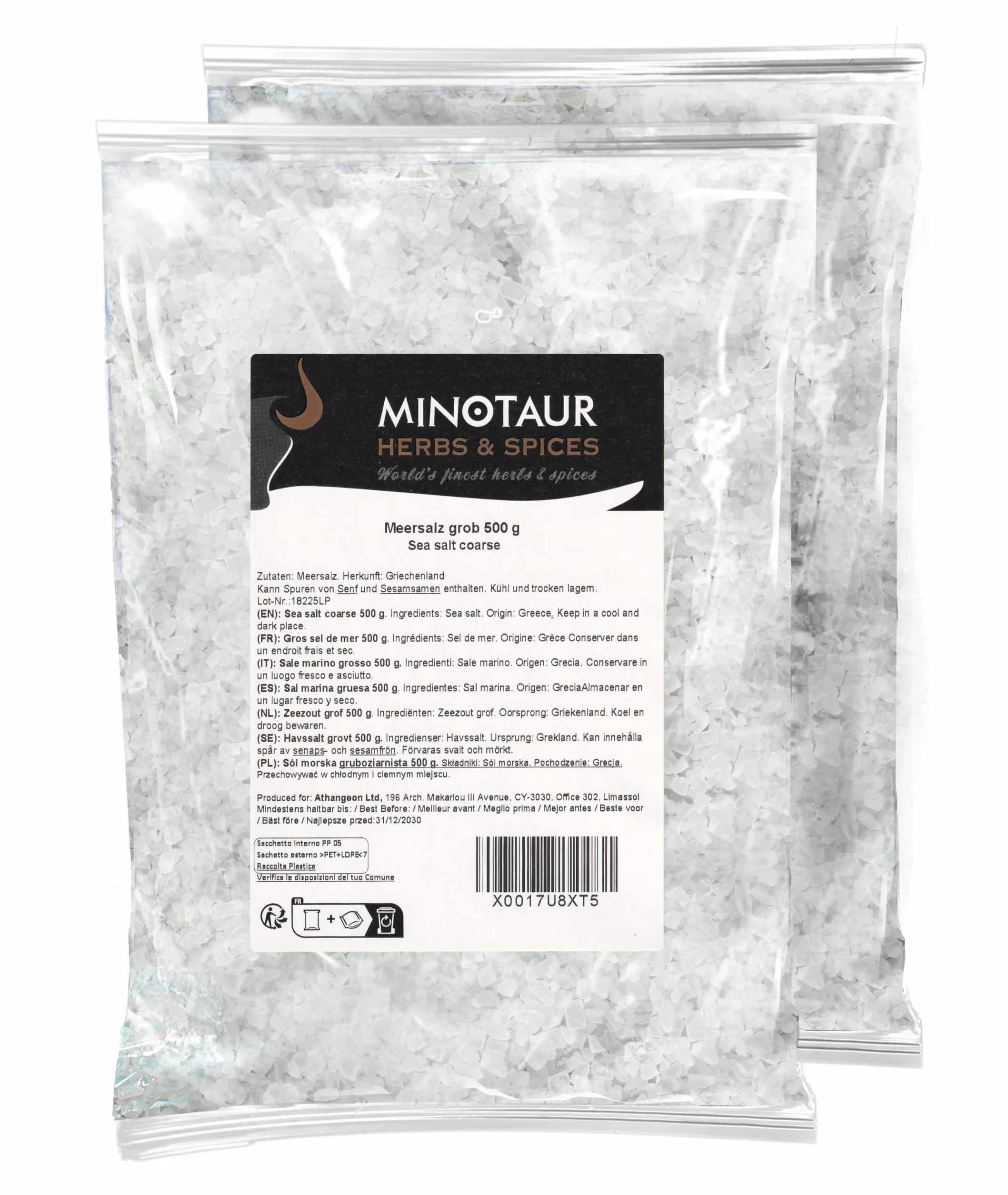 Minotaur Gruba sól morska do młynków solnych 2 x 500 g (1 kg) z jodem