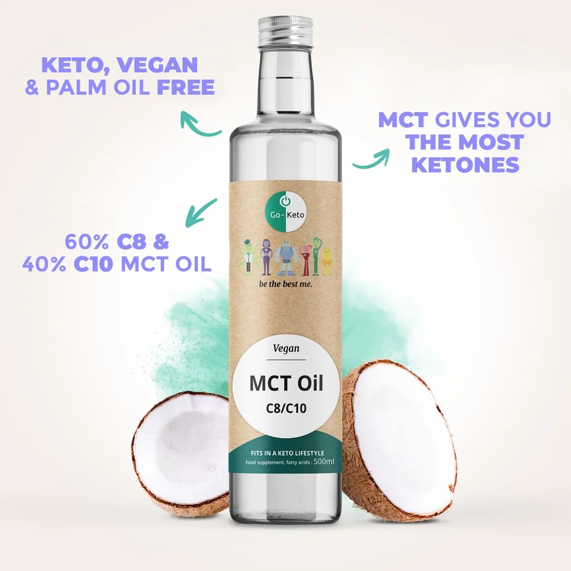 Go-Keto MCT Oil olej MCT 500 ml C8/C10, 100% olej kokosowy, bez oleju palmowego, do diety ketogenicznej