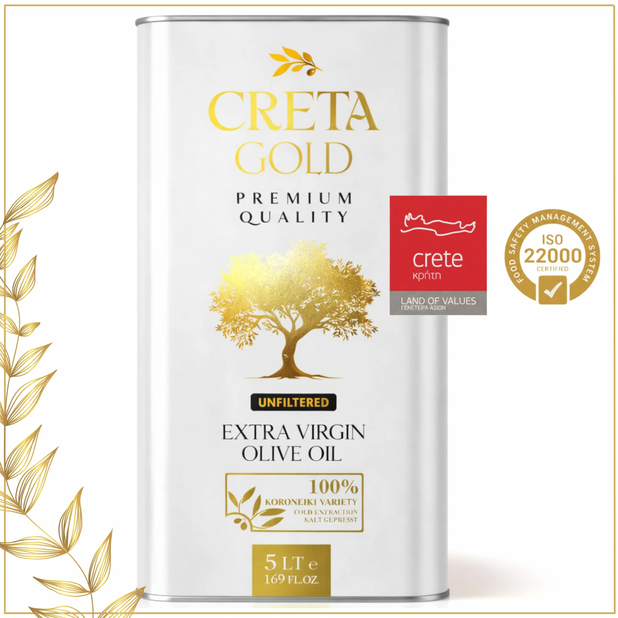 Creta Gold Oliwa z Oliwek Extra Virgin Niefiltrowana 5L Grecka Oliwa z Krety Koroneiki Tłoczona na zimno