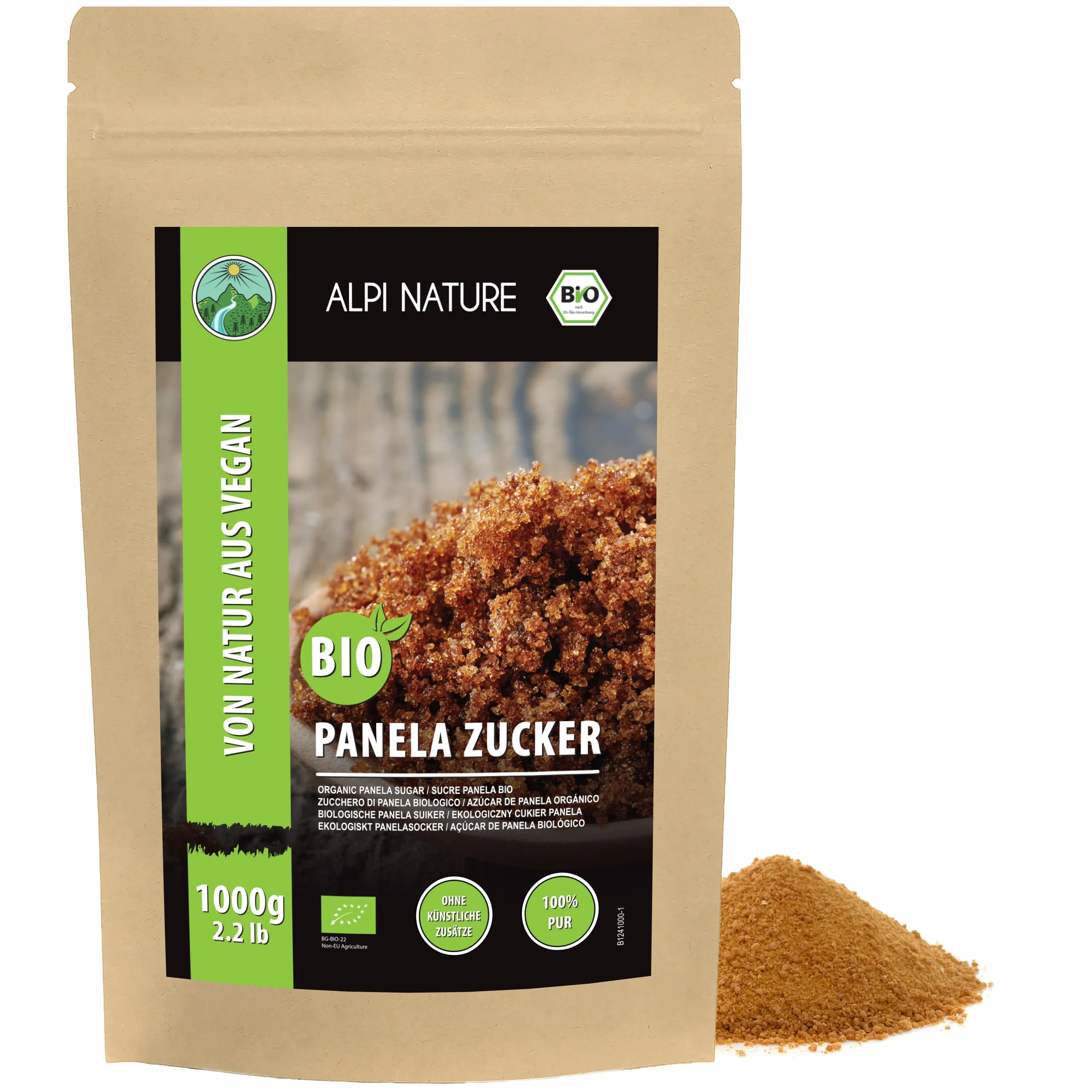 Alpi Nature Ekologiczny Cukier Panela 1kg, Nierafinowany Surowy Cukier Trzcinowy, Naturalny Słodzik