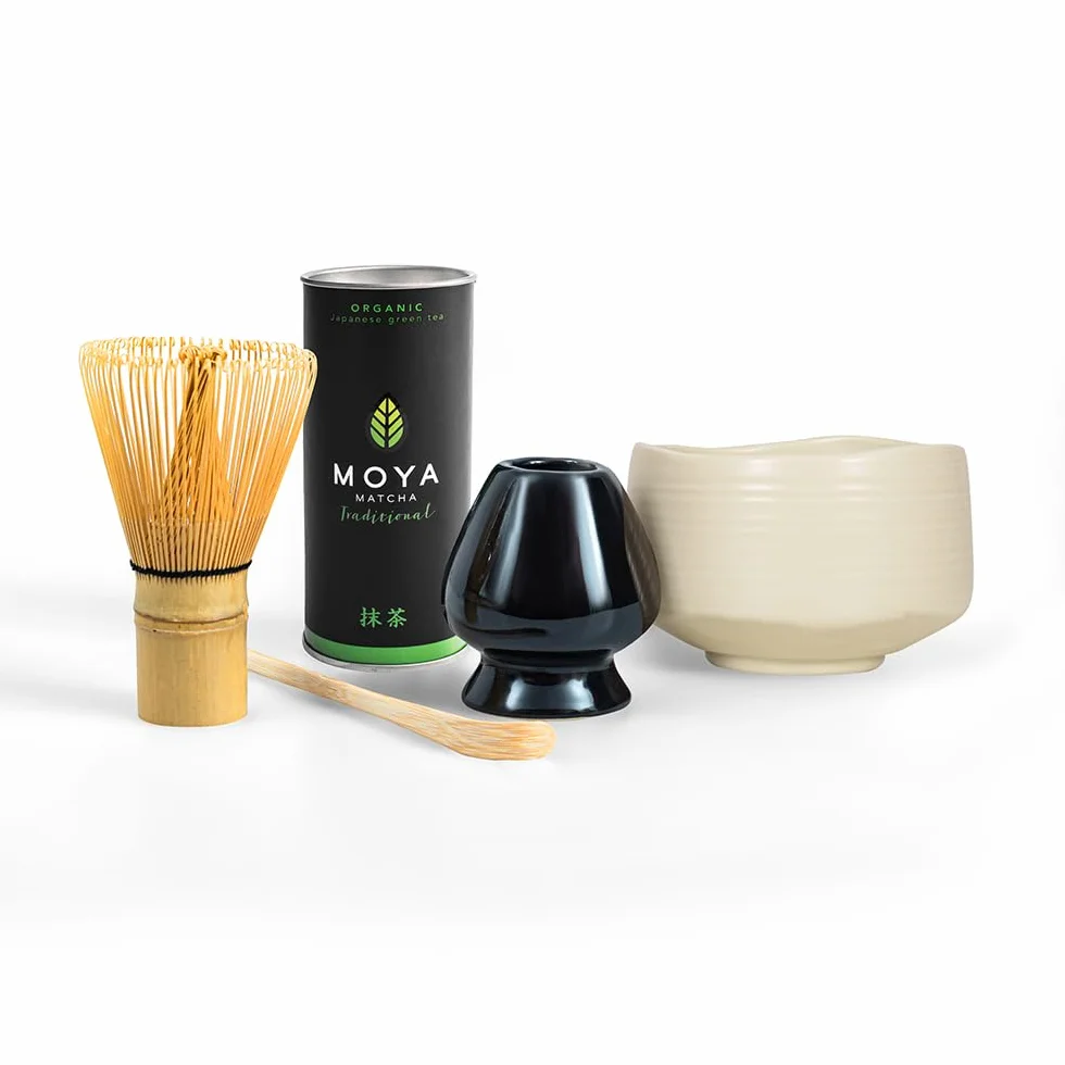 MOYA MATCHA Japoński zestaw do herbaty Matcha klasy ceremonialnej z miską, trzepaczką bambusową, uchwytem i łyżką