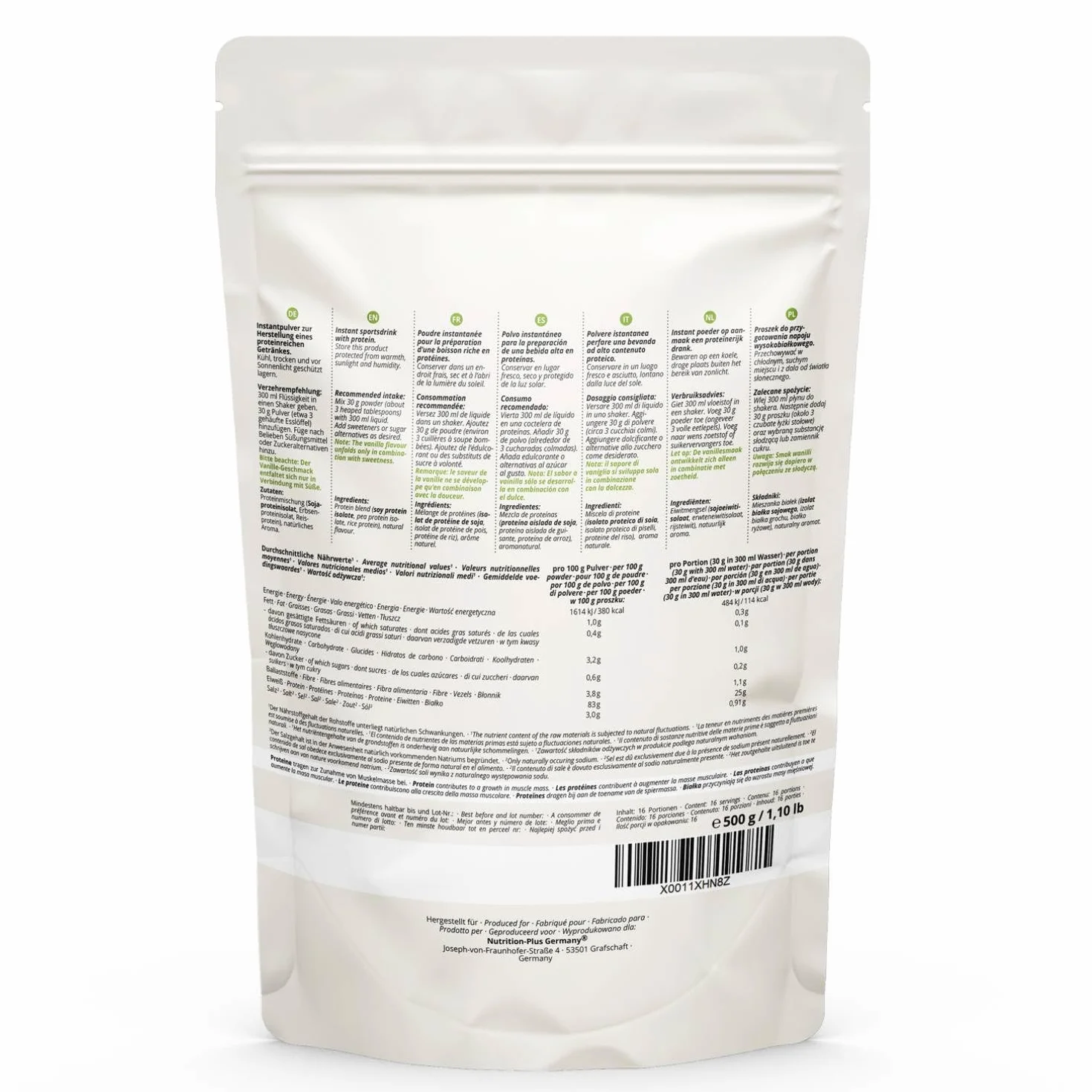 NATURES PROTEIN smak waniliowy 500g naturalne białko w proszku bez słodzika laktozy cukru mleka 83,1% białka roślinnego bezglutenowego