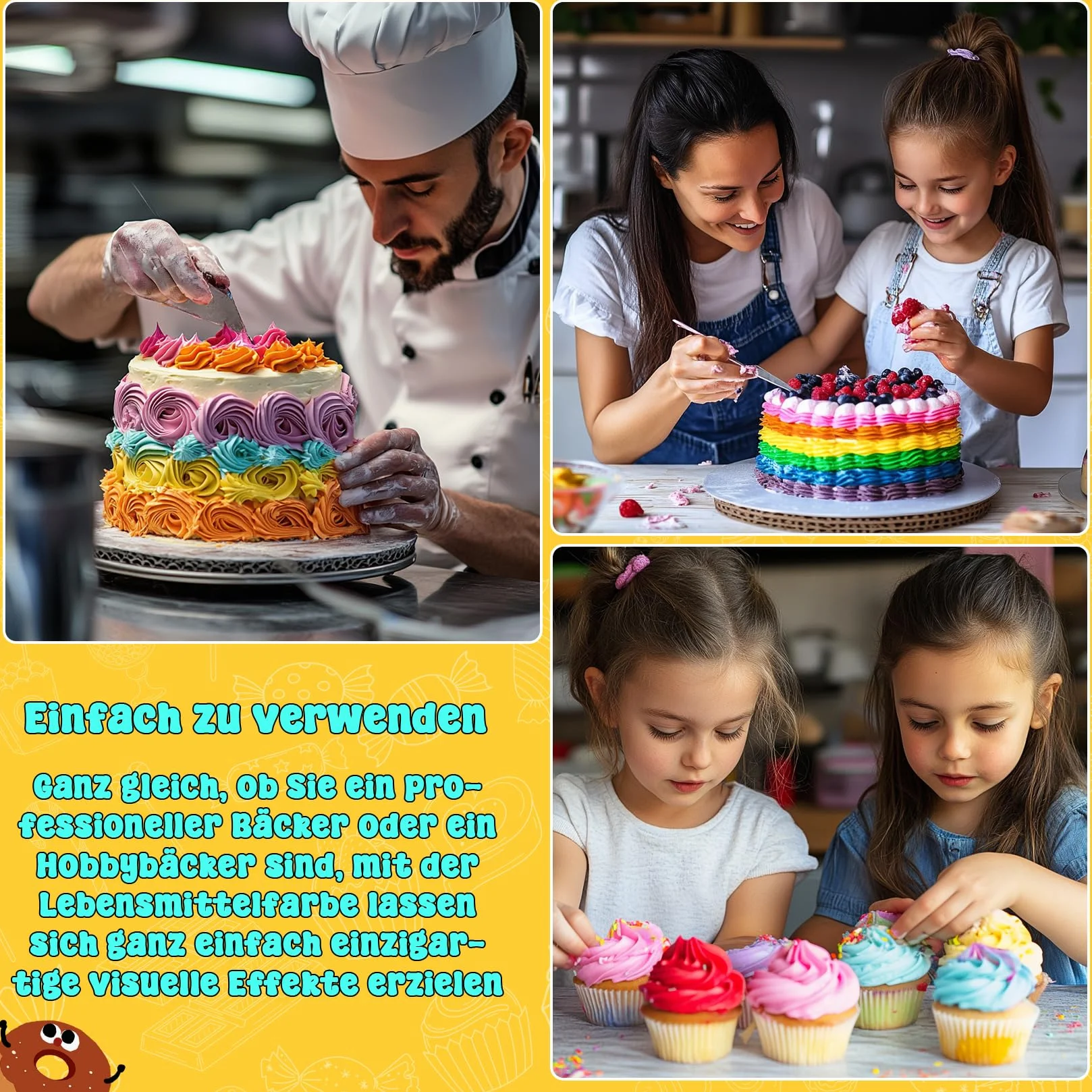 Żel do barwników spożywczych 8 żywych kolorów 6 ml do masy cukrowej, kremu maślanego, ciasta, makaroników, pączków