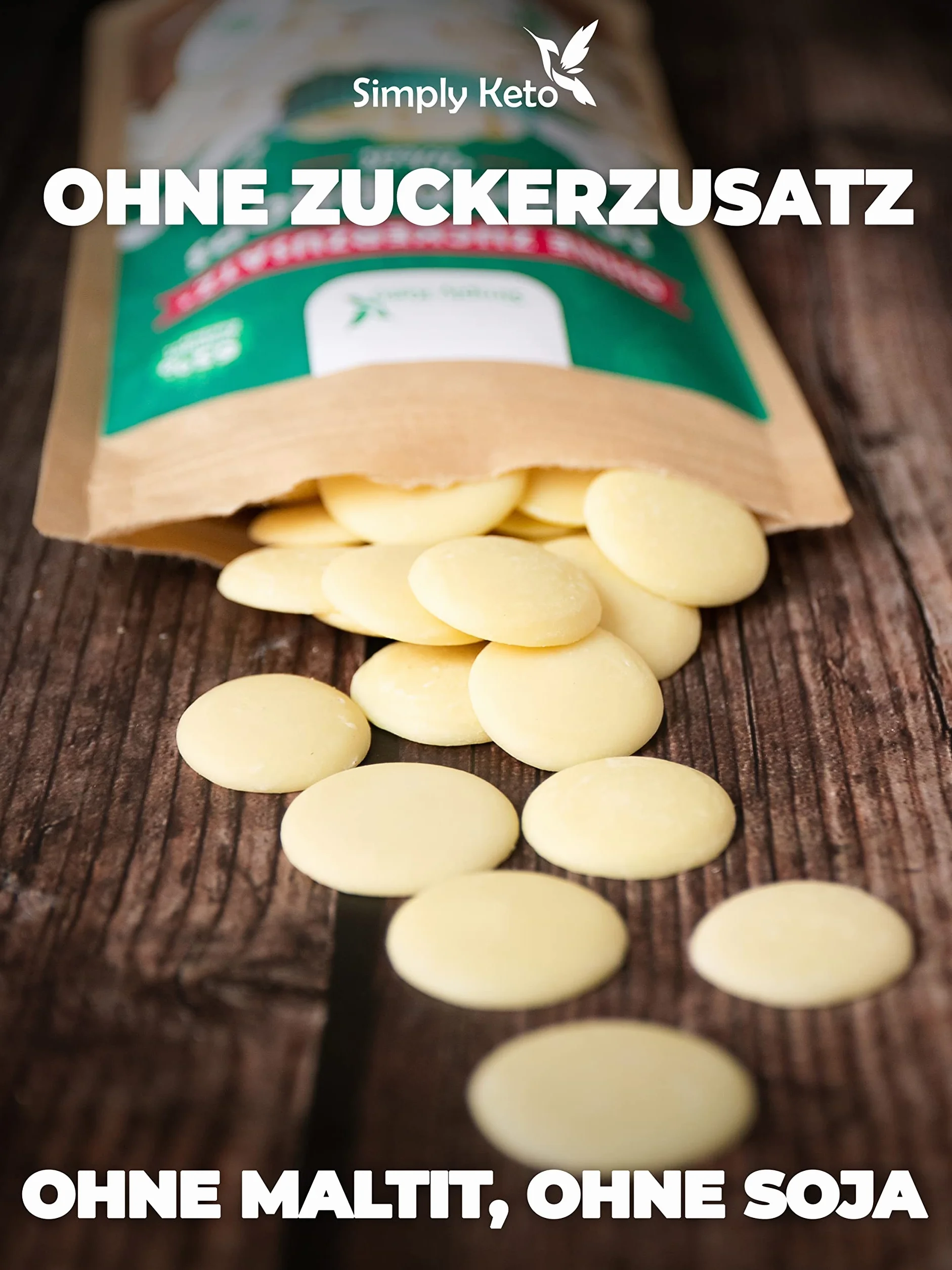 Simply Keto Lower carb* czekoladowe krople bez dodatku cukru 750 g – białe krople czekoladowe do podjadania lub pieczenia