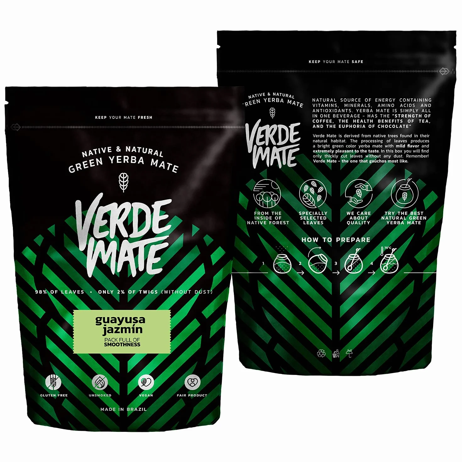 Verde Mate Green Guayusa Jazmín 0,5 kg | Wyjątkowa yerba mate z guayusą i jaśminem 500 g | Podwójna moc pobudzenia | Delikatna w smaku | Jedyna taka herbata yerba mate z Brazylii