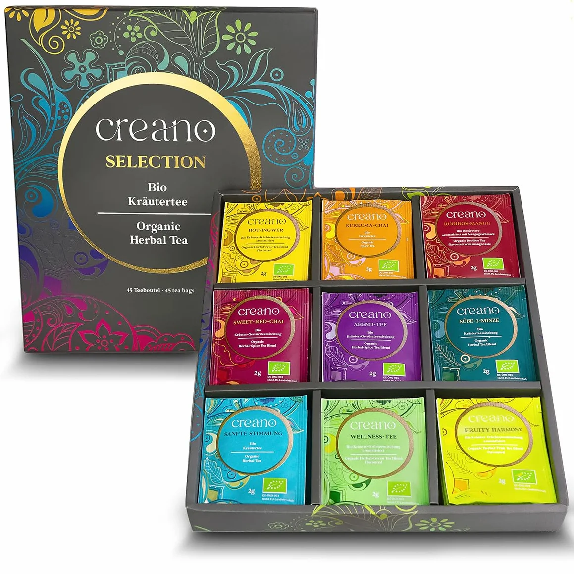 Creano Organic Grey Zestaw herbaty ziołowej 45 saszetek 9 odmian 90 g