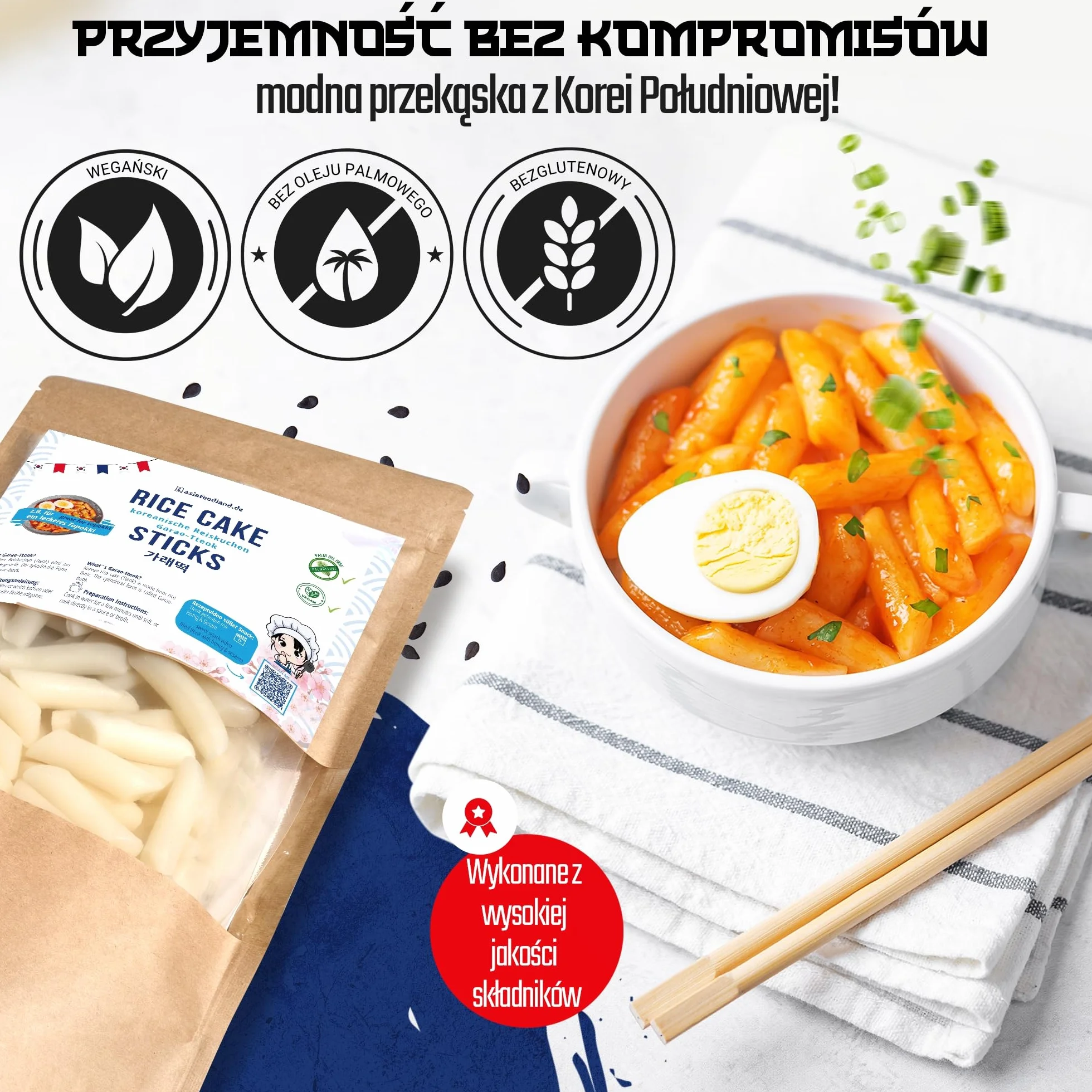 asiafoodland - Ciasto ryżowe naturalne - Paluszki ryżowe - Ciasto ryżowe - Makaron ryżowy - np. do Tteok-bokki/Topokki, 1 opakowanie (1 x 400g)