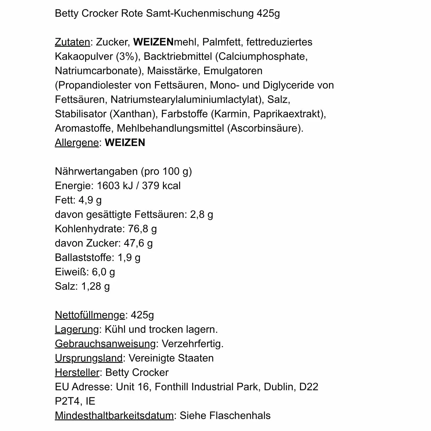 Betty Crocker Czerwona Welwetowa Mieszanka do Ciasta 425 g