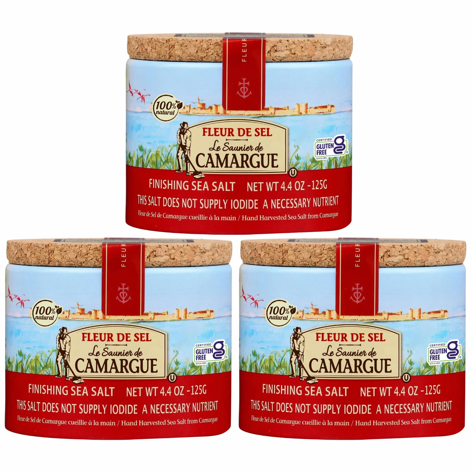 Le Saunier De Camargue Fleur De Sel Sea Salt, 4.4 oz Canisters Pack of 3