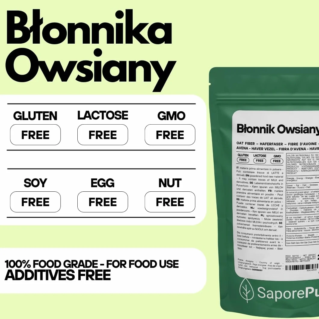 SaporePuro Błonnik Owsiany 200 g - Bezglutenowy - Naturalne źródło błonnika