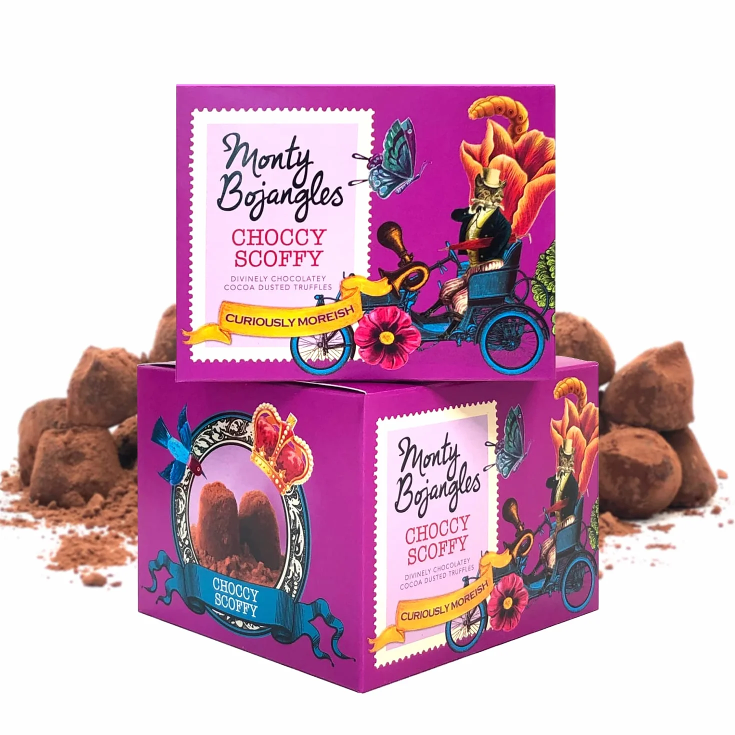 Monty Bojangles Choccy Scoffy trufle pralinowe posypane kakao, 2 x 150 g, czekoladowy zestaw prezentowy, trufle czekoladowe o niebiańskim smaku czekolady, nagradzany luksusowy prezent z pralin