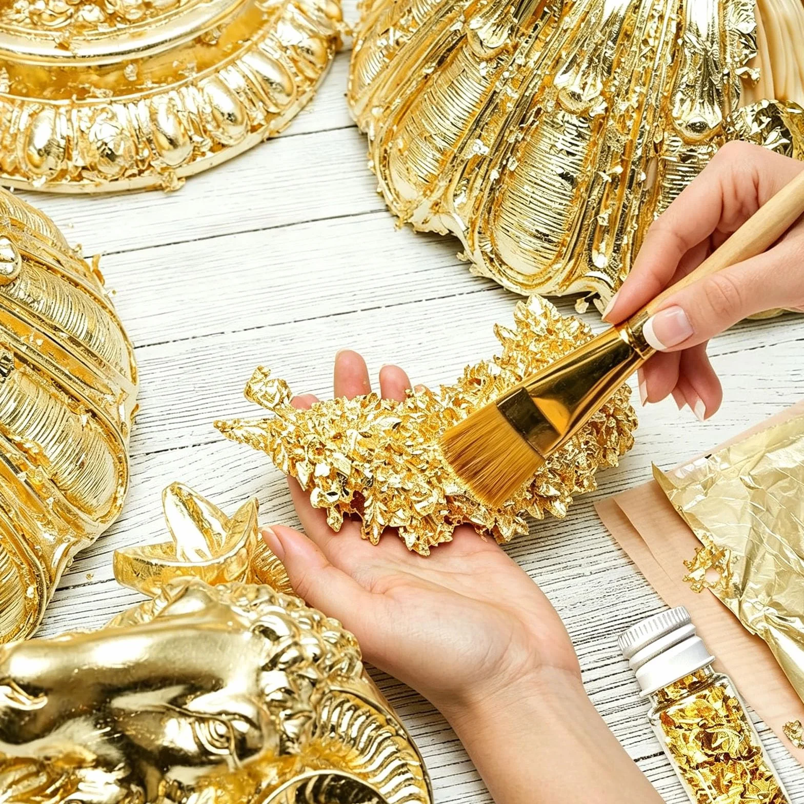 Jadalne liście złotych liści, płatki, wielofunkcyjny papier do folii dekoracyjnej, folia dekoracyjna, papier kuchenny, mus, ciasto, wypieki, rzemiosło artystyczne, dekoracja (2 butelki)