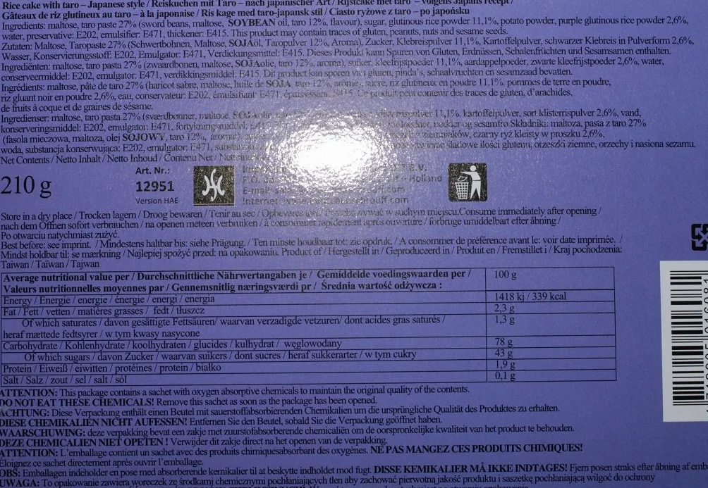 Taro Mochi Japońskie ciasta ryżowe 210 g