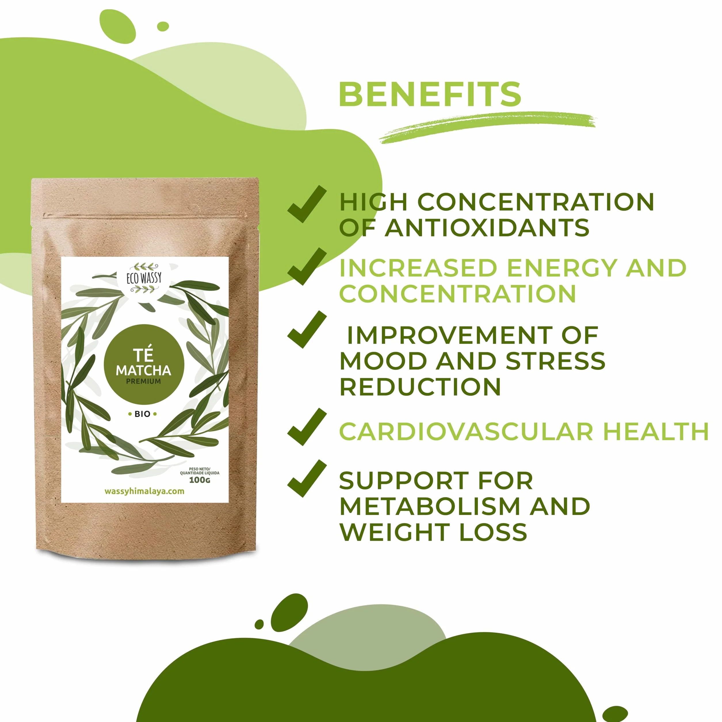 Matcha ECO WASSY Premium Proszek 200g Zielona Herbata Detoks Przeciwutleniacz