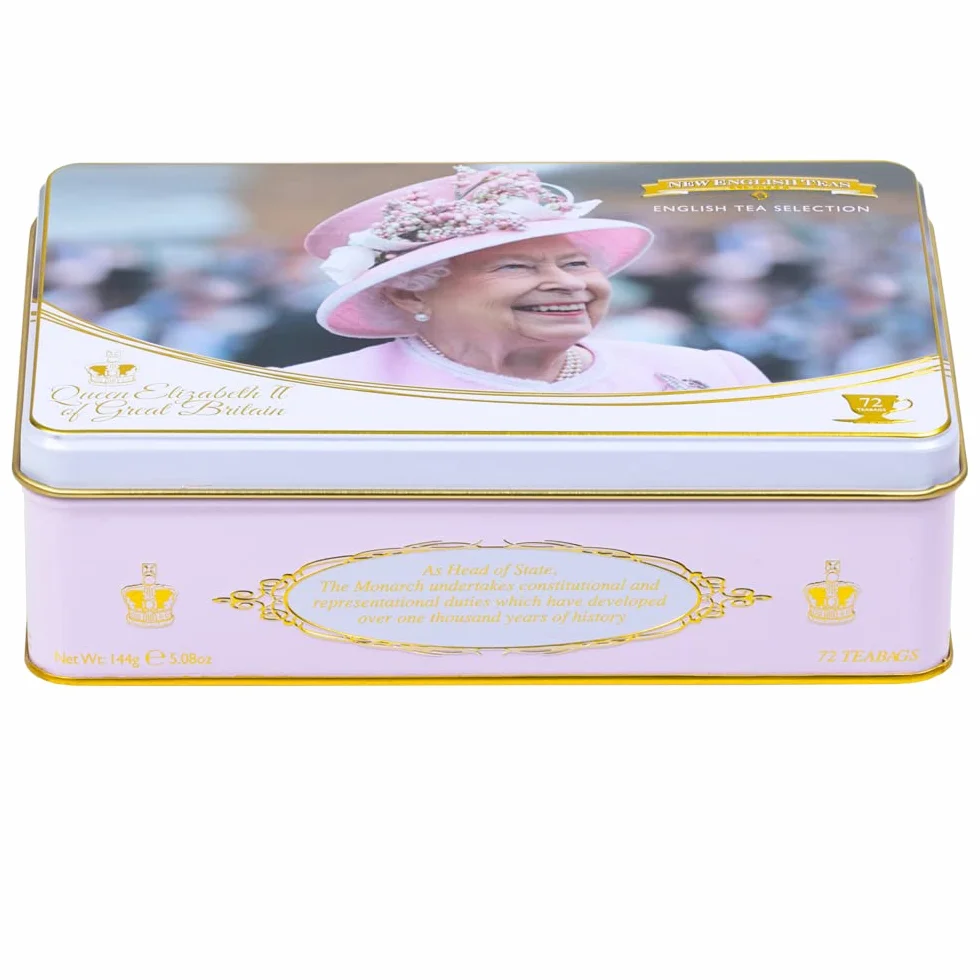 New English Teas Królowa Elizabeth II puszka na herbatę z 72 torebkami herbaty do wyboru
