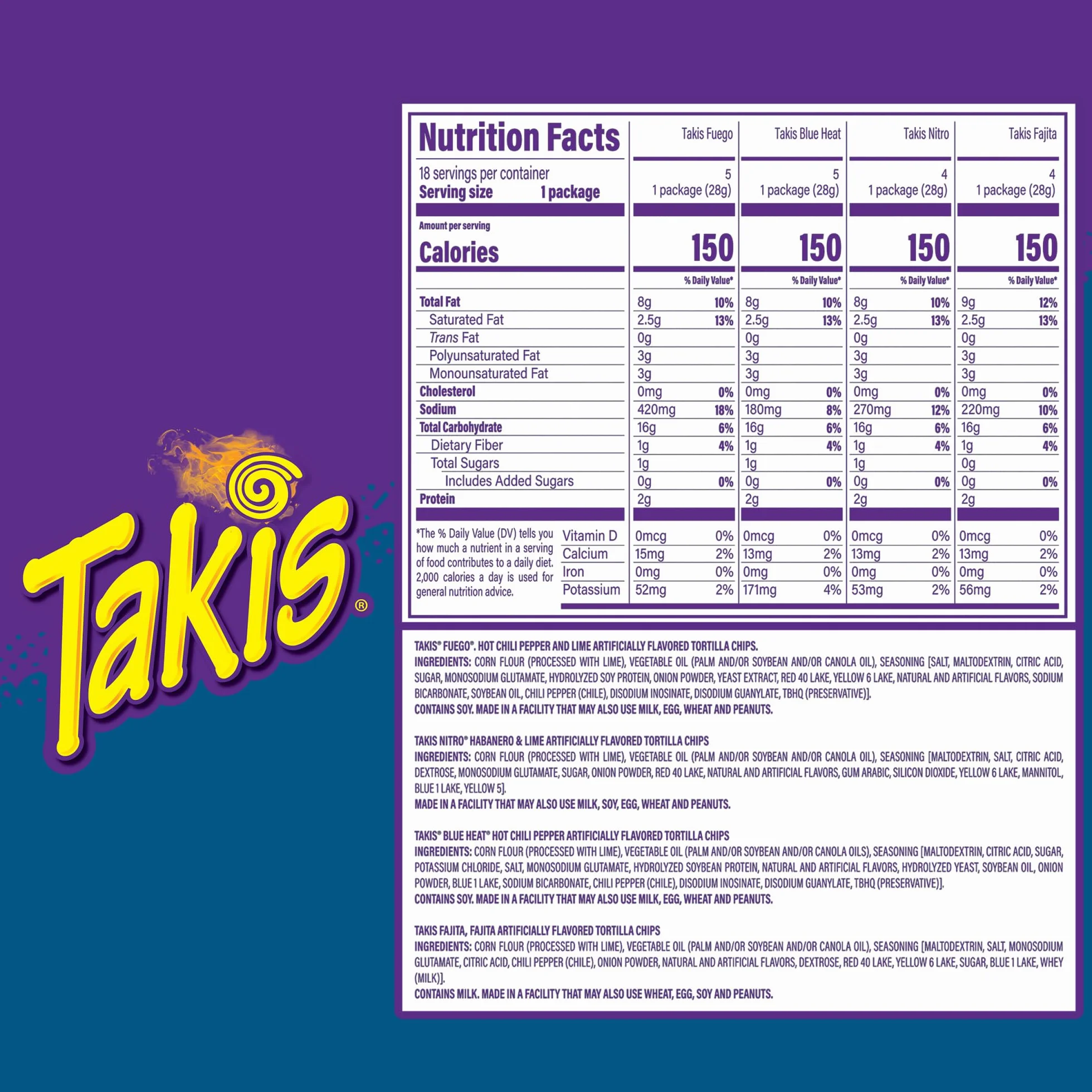 Takis 18 szt. 28 g opakowanie różnorodne chipsy tortilla mieszane smaki