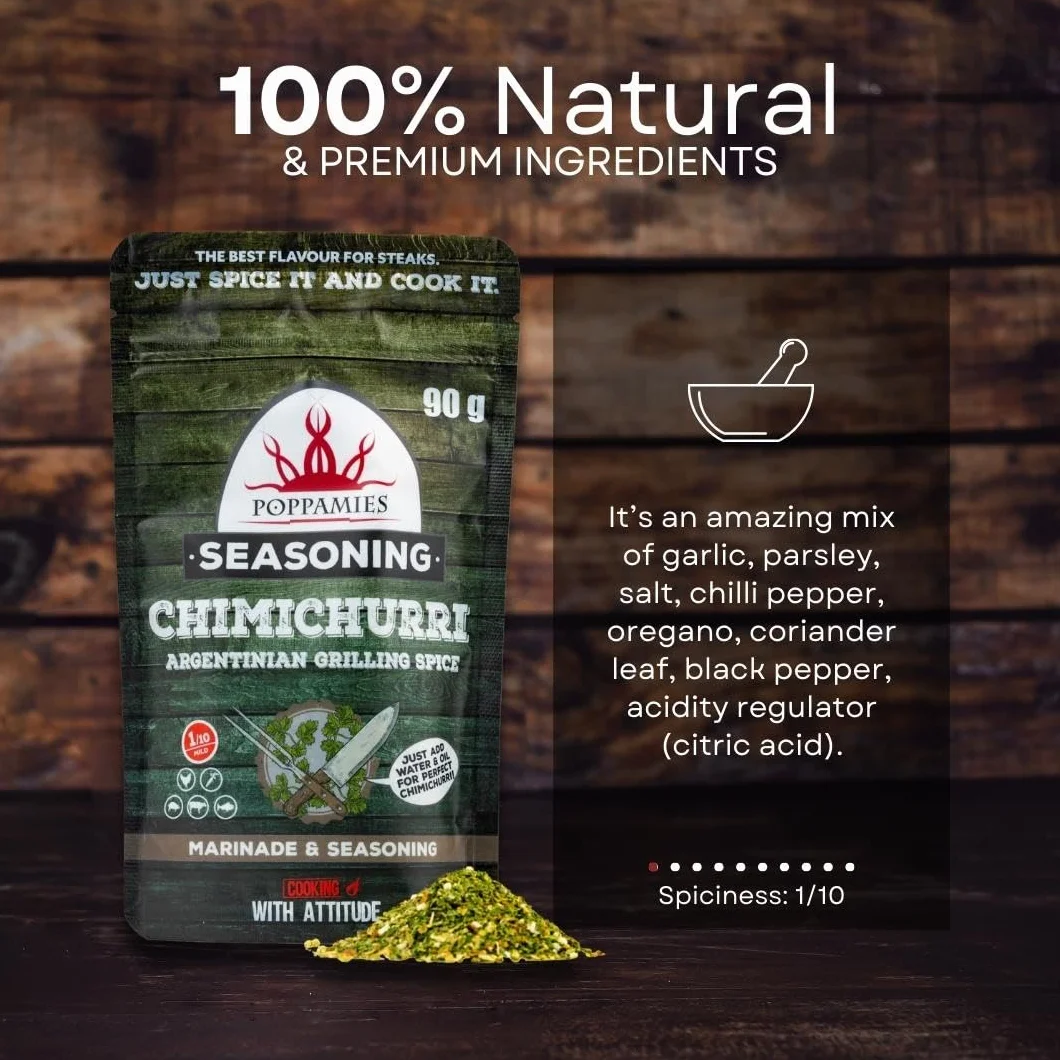 Poppamies Chimichurri BBQ Rub - Sucha Marynata i Przyprawa BBQ idealna do ryb Warzyw Kurczaka Wieprzowiny Wołowiny - duże opakowanie (90 g)
