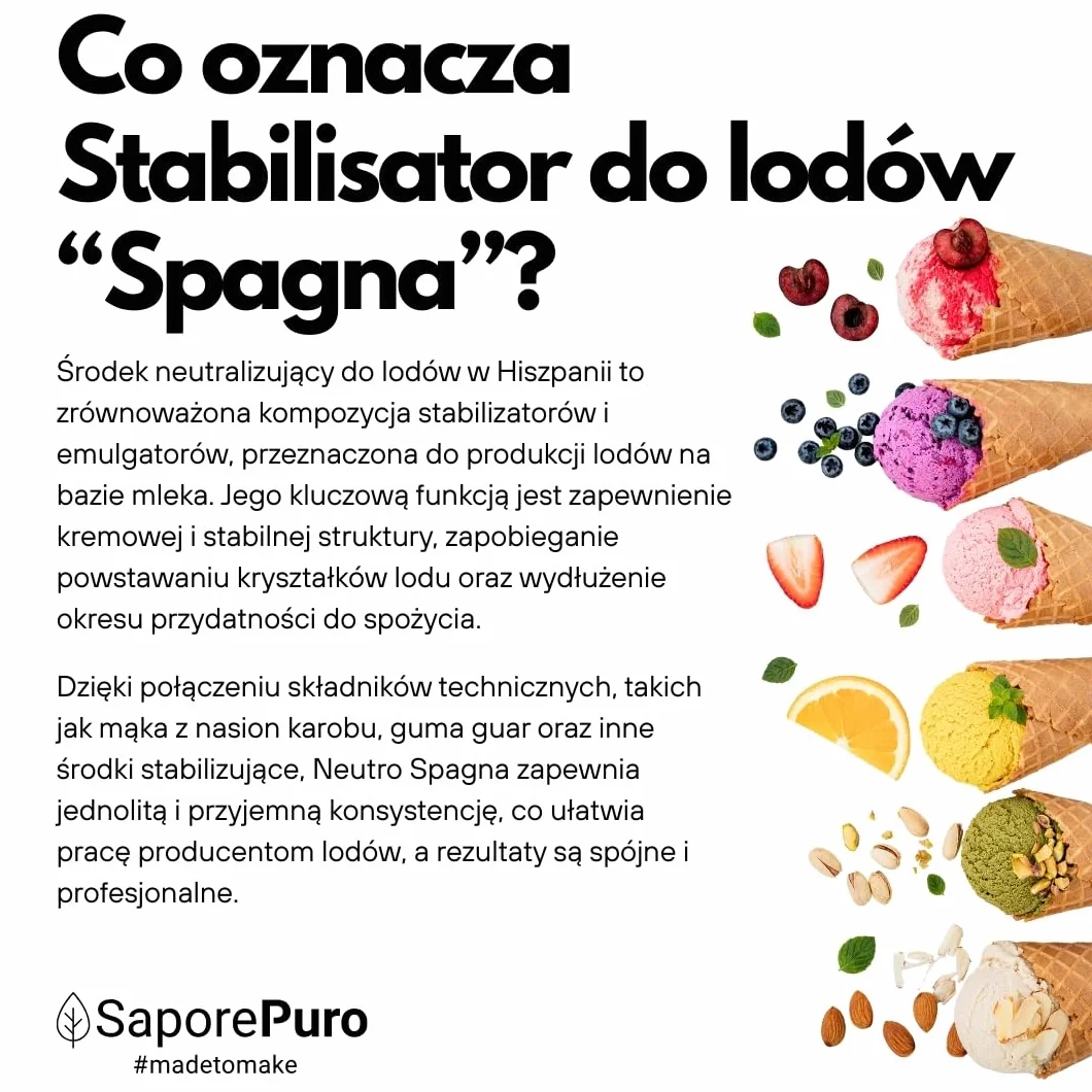 Saporepuro Stabilizator do lodów i sorbetów 250 gr, z mąką z nasion chleba świętojańskiego, mąką z tary, mąką z nasion guar, emulgatorem