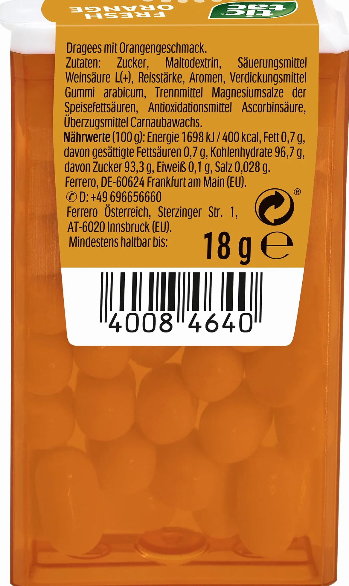 FERRERO Tic Tac Drażetki o smaku pomarańczowym 18 g