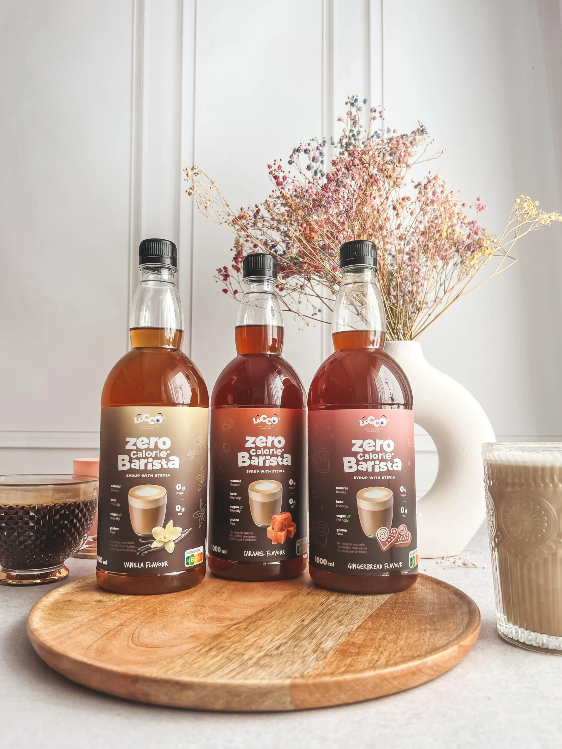 LoCCo Bezkaloryczny Syrop Barista do Kawy ze Stewią – Zero Kalorii, Bez Cukru, Keto (Smak Piernikowy) 1L