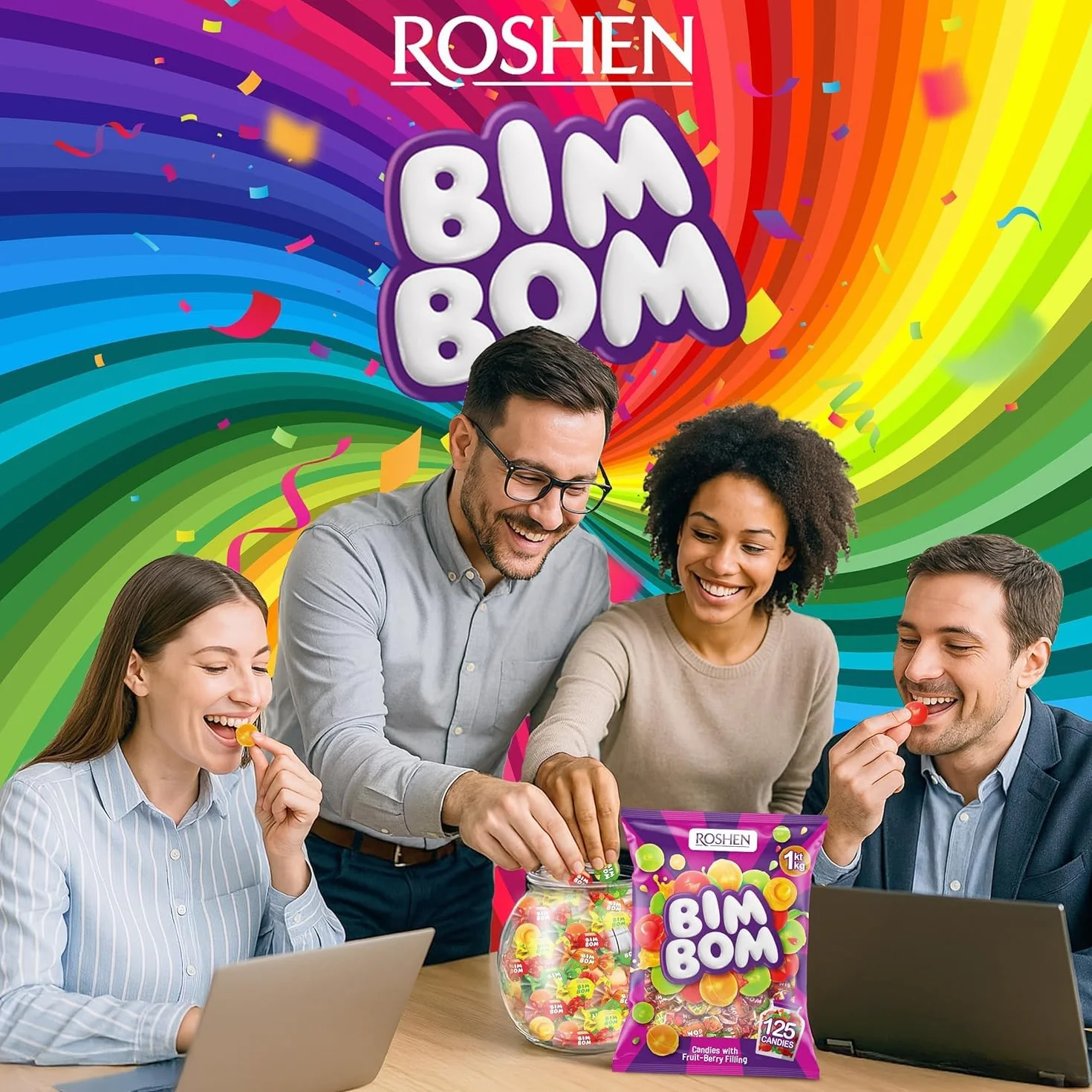 ROSHEN Cukierki Bim Bom karmelki twarde z płynnym owocowym nadzieniem 1kg
