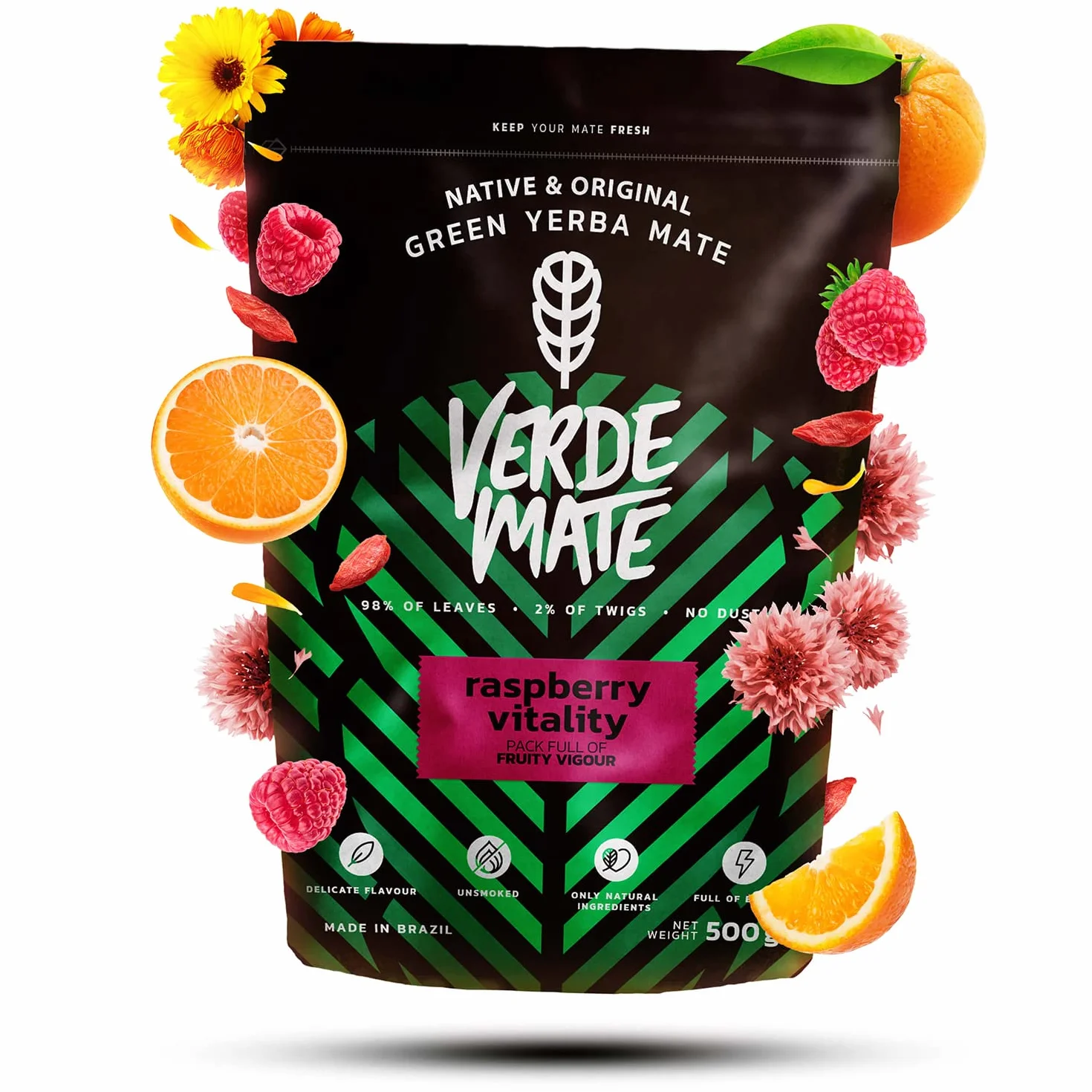 Verde Mate Green Energia Guarana Raspberry Vitality 2 x 500 g Yerba Mate zestaw z tykwą i bombillą herbata brazylijska