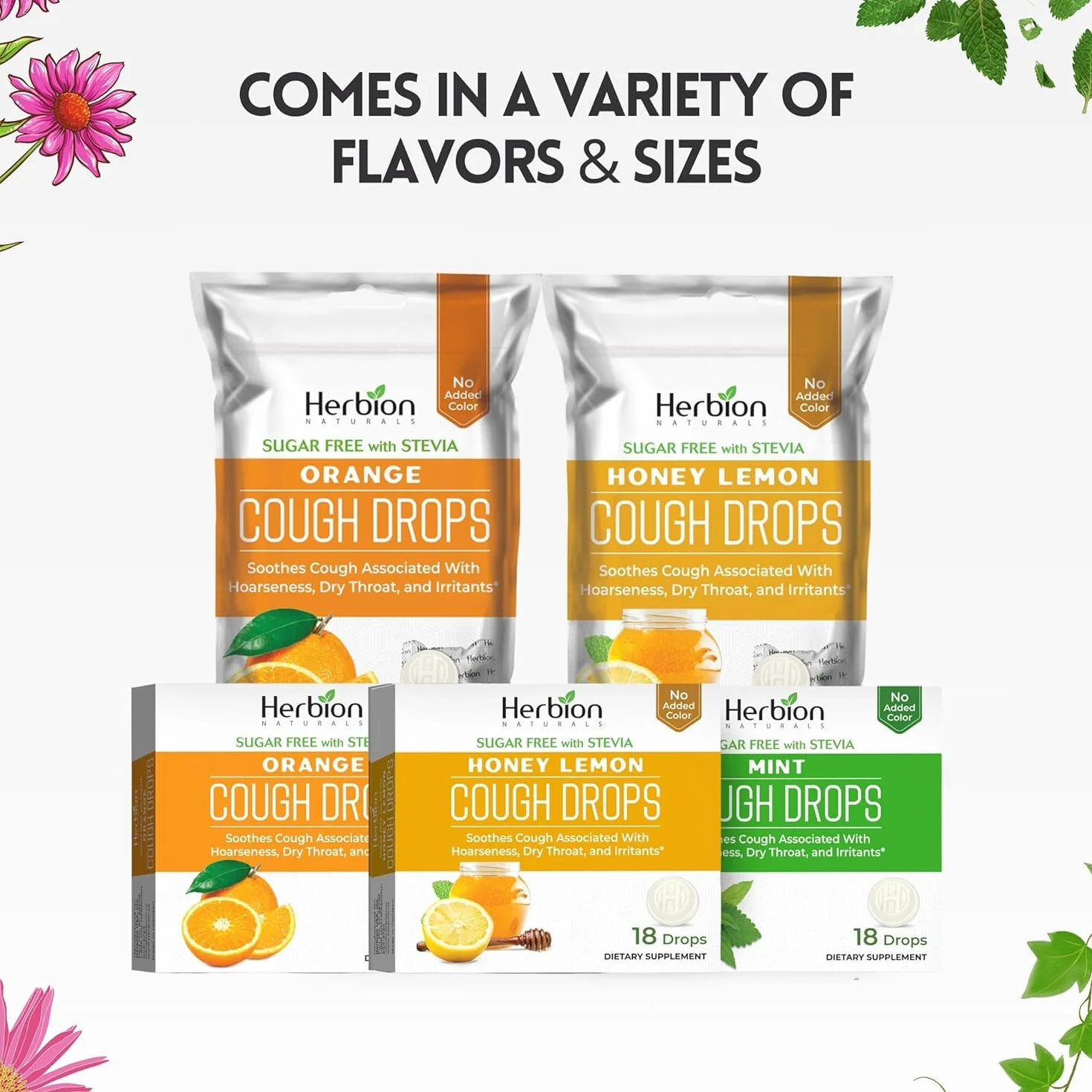 Herbion Naturals pastylki na kaszel o naturalnym pomarańczowym smaku, bez cukru ze Stewią, Suplement diety, łagodzi kaszel, 18 pastylek do ssania (opakowanie 48 sztuk)