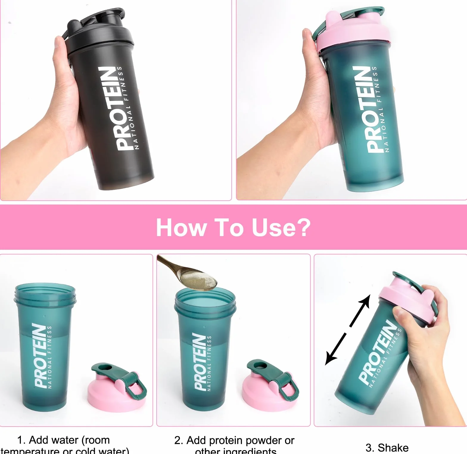 2 SZT. Shaker do białka 700 ML z kulką, wyświetlacz ml, bezpieczny przed wyciekaniem shaker do białka do siłowni, butelka fitness, shaker do białka do mieszania kremowego proszku białkowego Whey, D