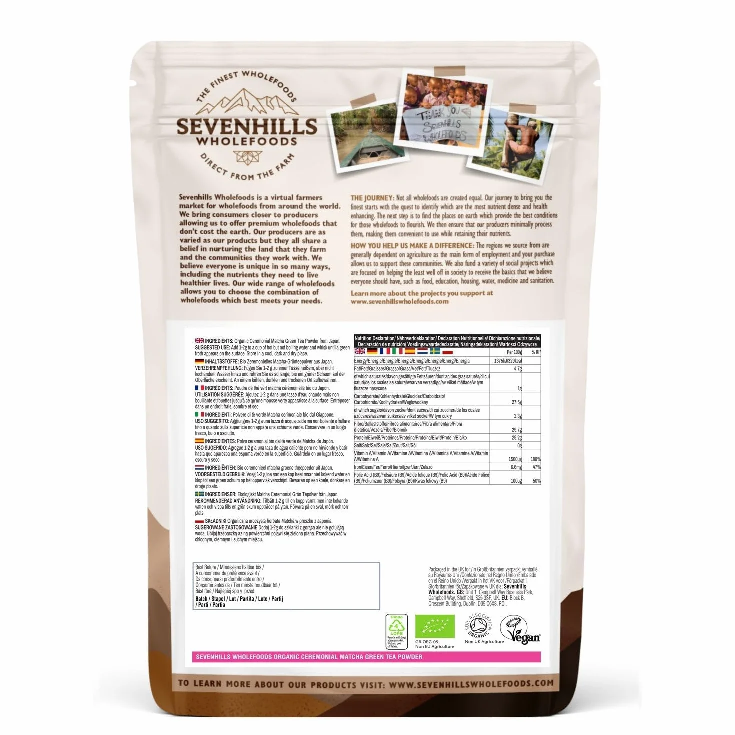 Sevenhills Wholefoods Organiczna Japońska Ceremoni Zielona Herbata Matcha W Proszku 200g