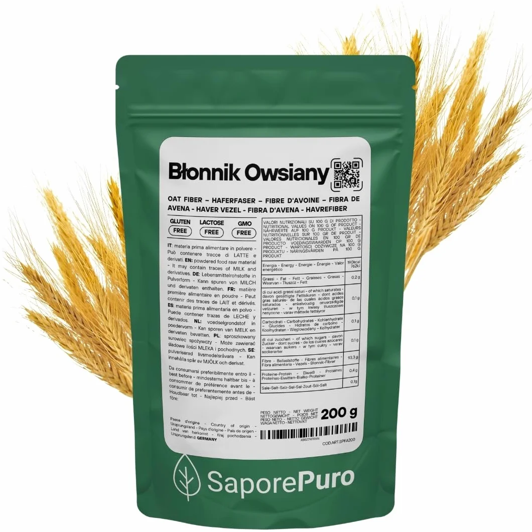 SaporePuro Błonnik Owsiany 200 g - Bezglutenowy - Naturalne źródło błonnika